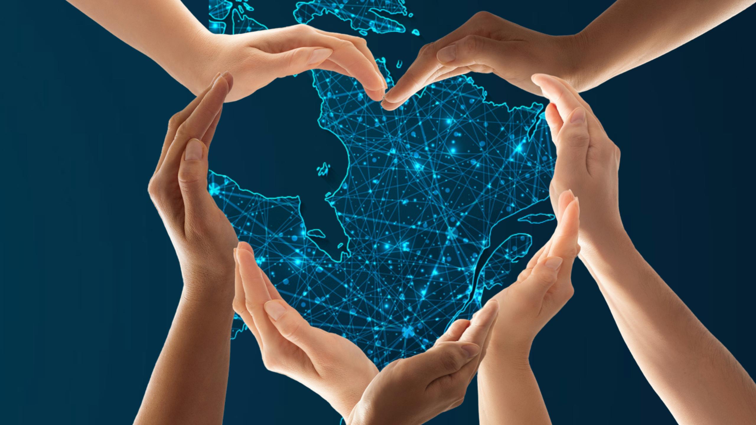 Carte du Québec et de l'Ontario pour montrer qu'Aidexpress offre des services et des soins à domicile dans ces provinces.