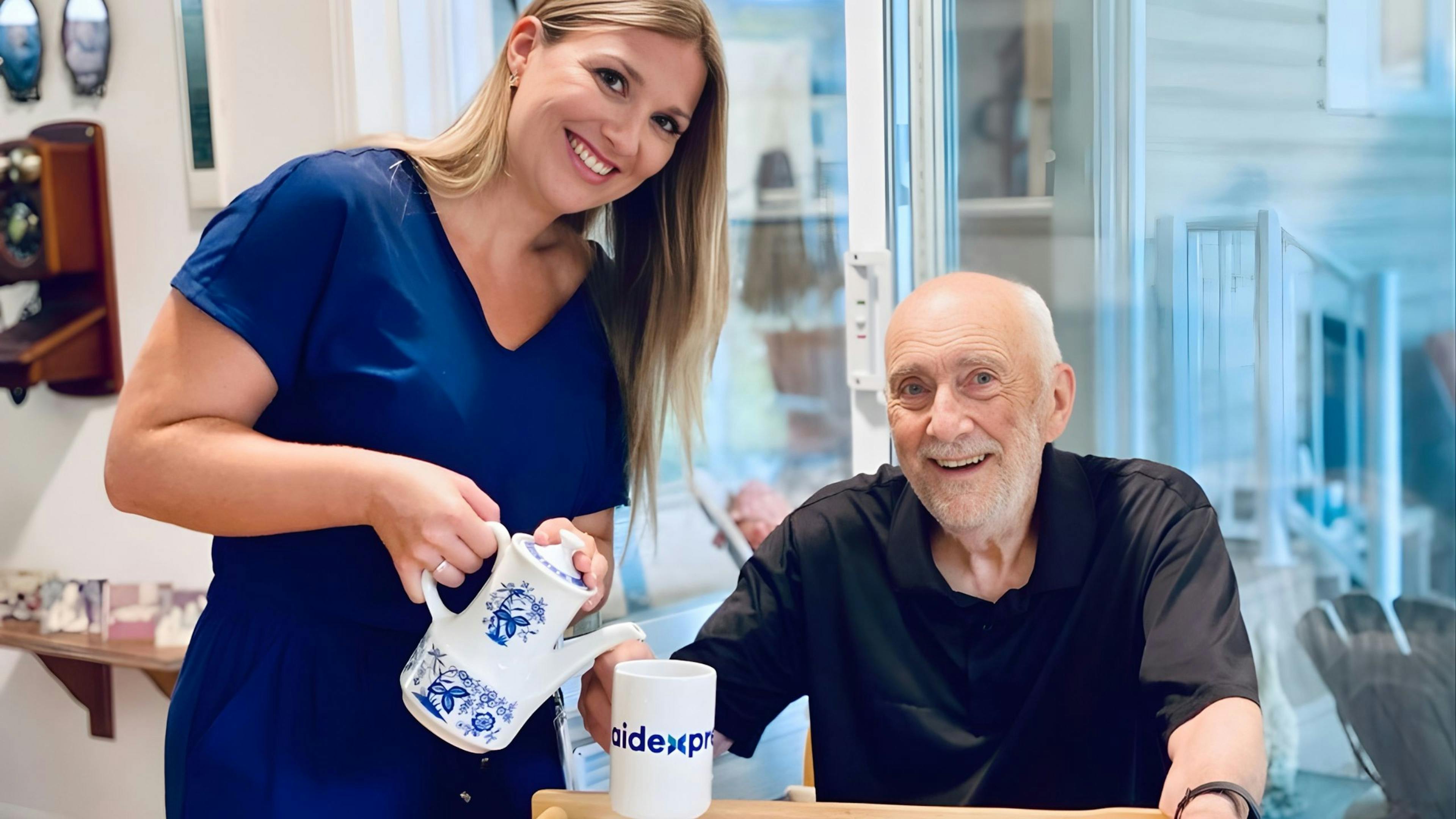 Caregiver providing respite care at home, offering support to a loved one while giving the family caregiver a break.