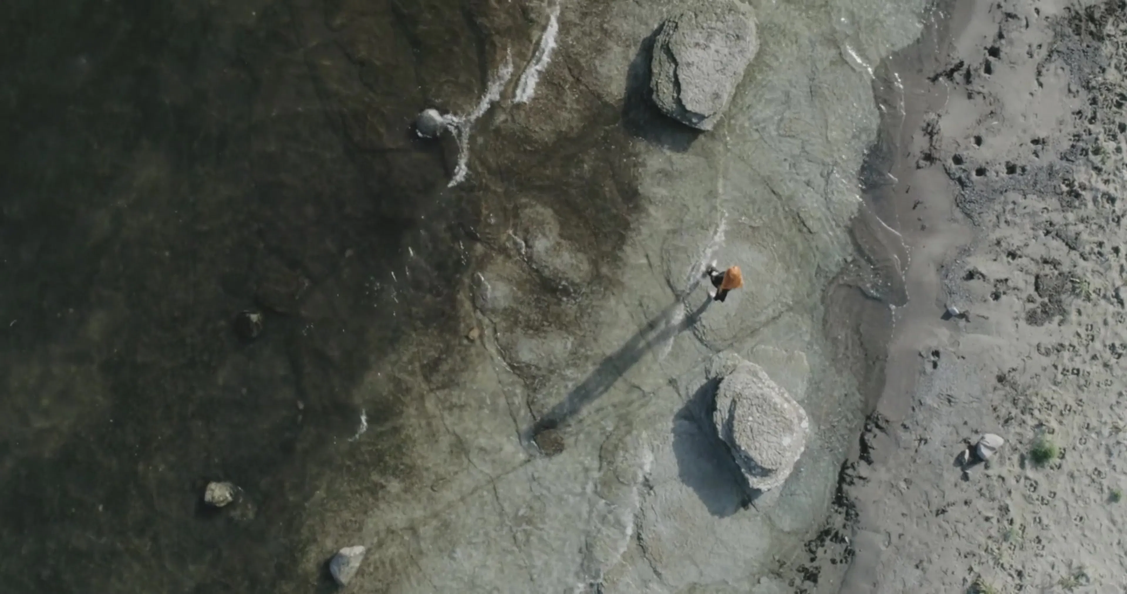 Aerial view of a rocky shoreline