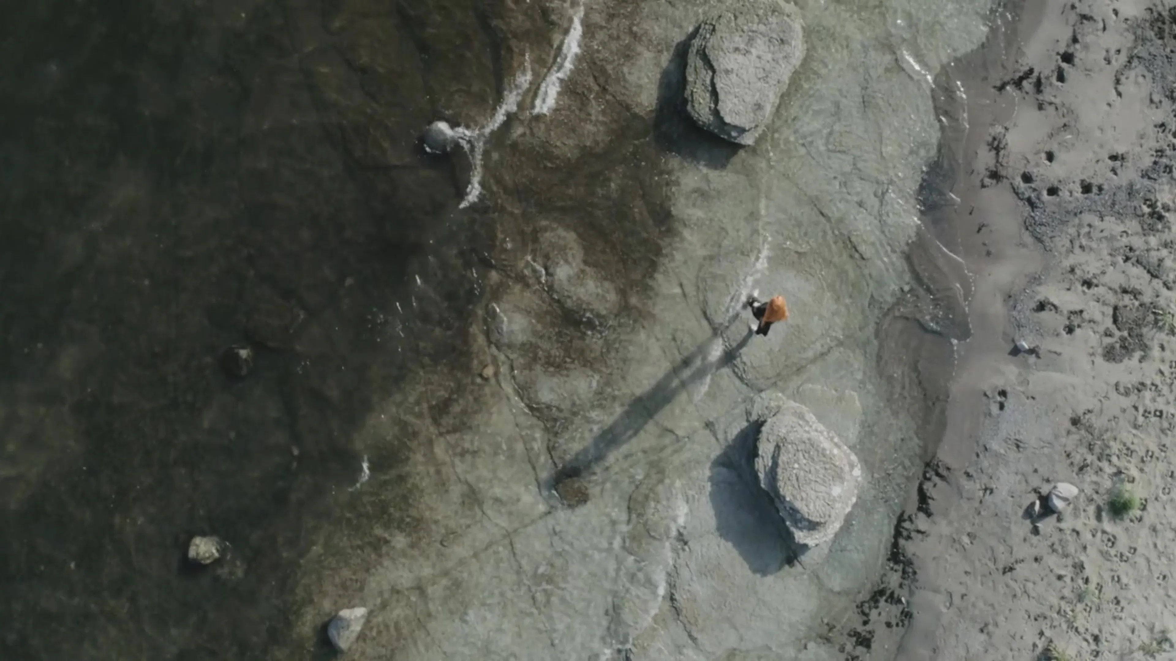 Aerial view of a rocky shoreline