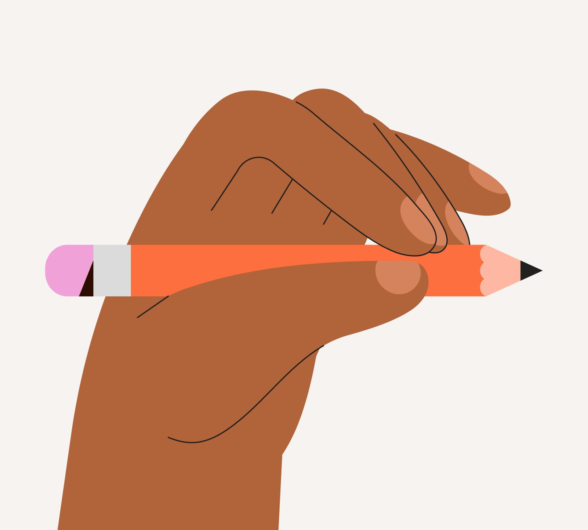 Illustration of hand holding pencil