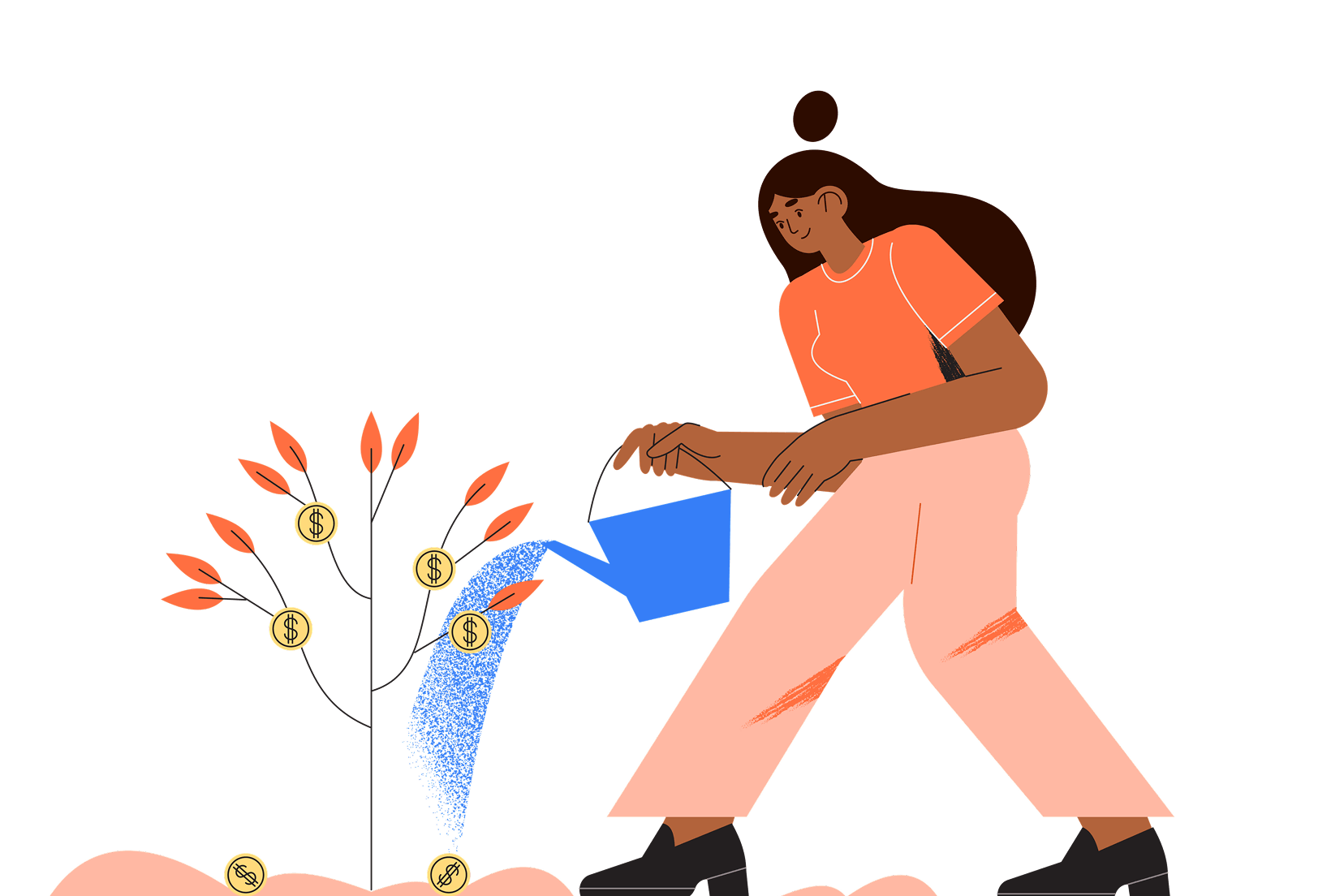 Illustration of woman watering plants