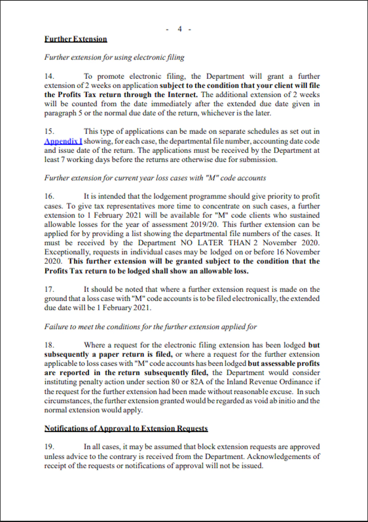 Profit Tax - Further Extension