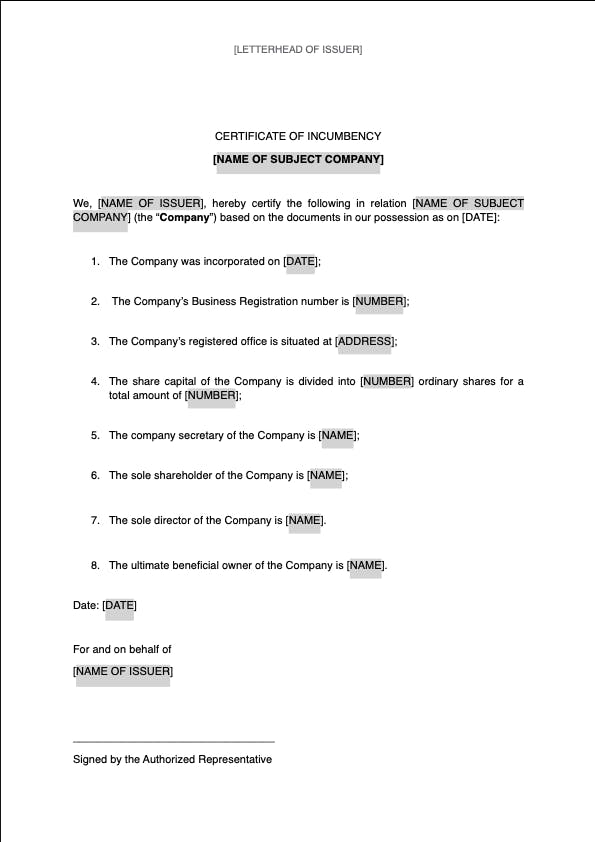 Example of an Incumbency Certificate