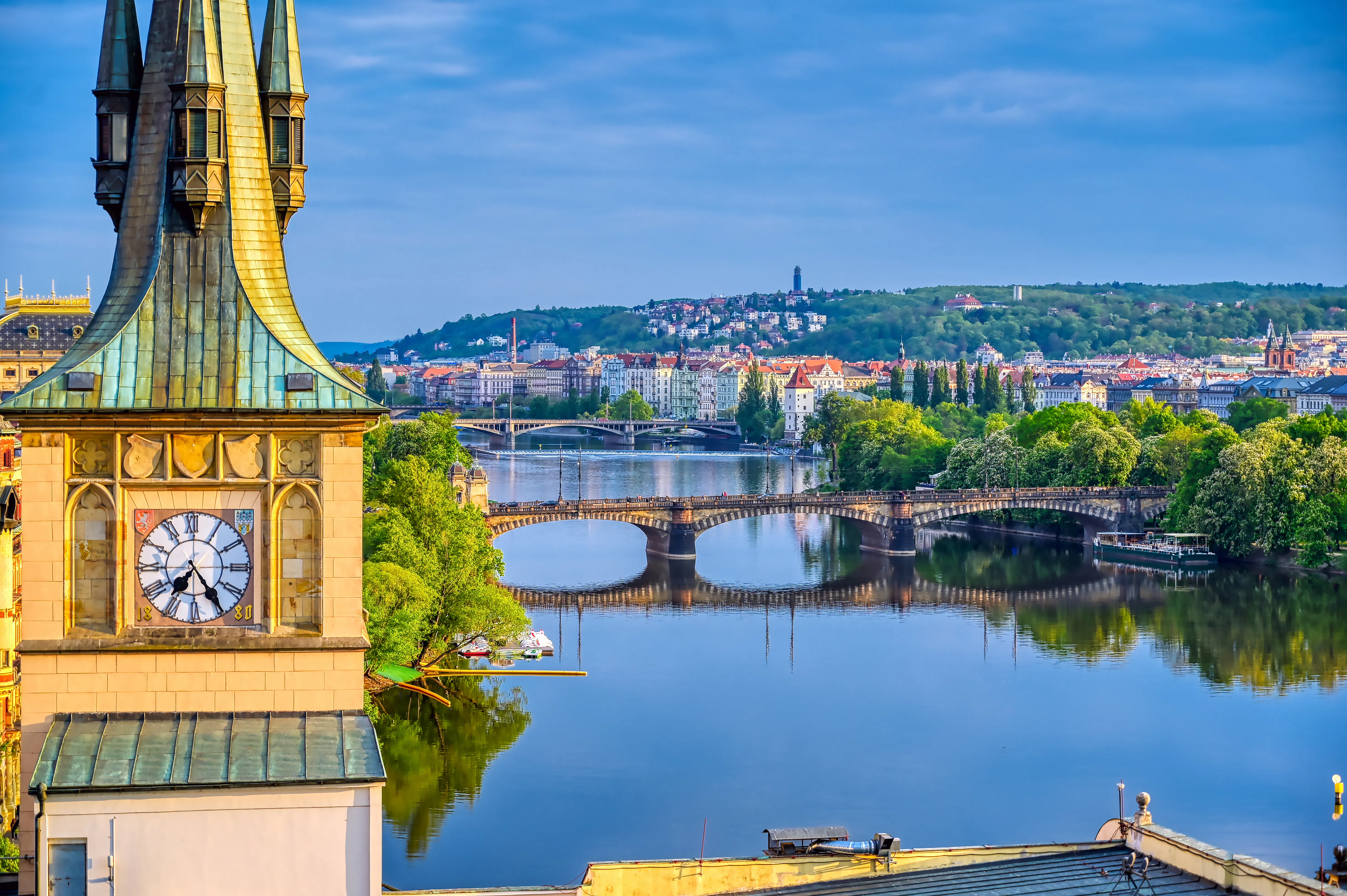 The Rooftops Along The Vltava River In Prague, Czech Republic.