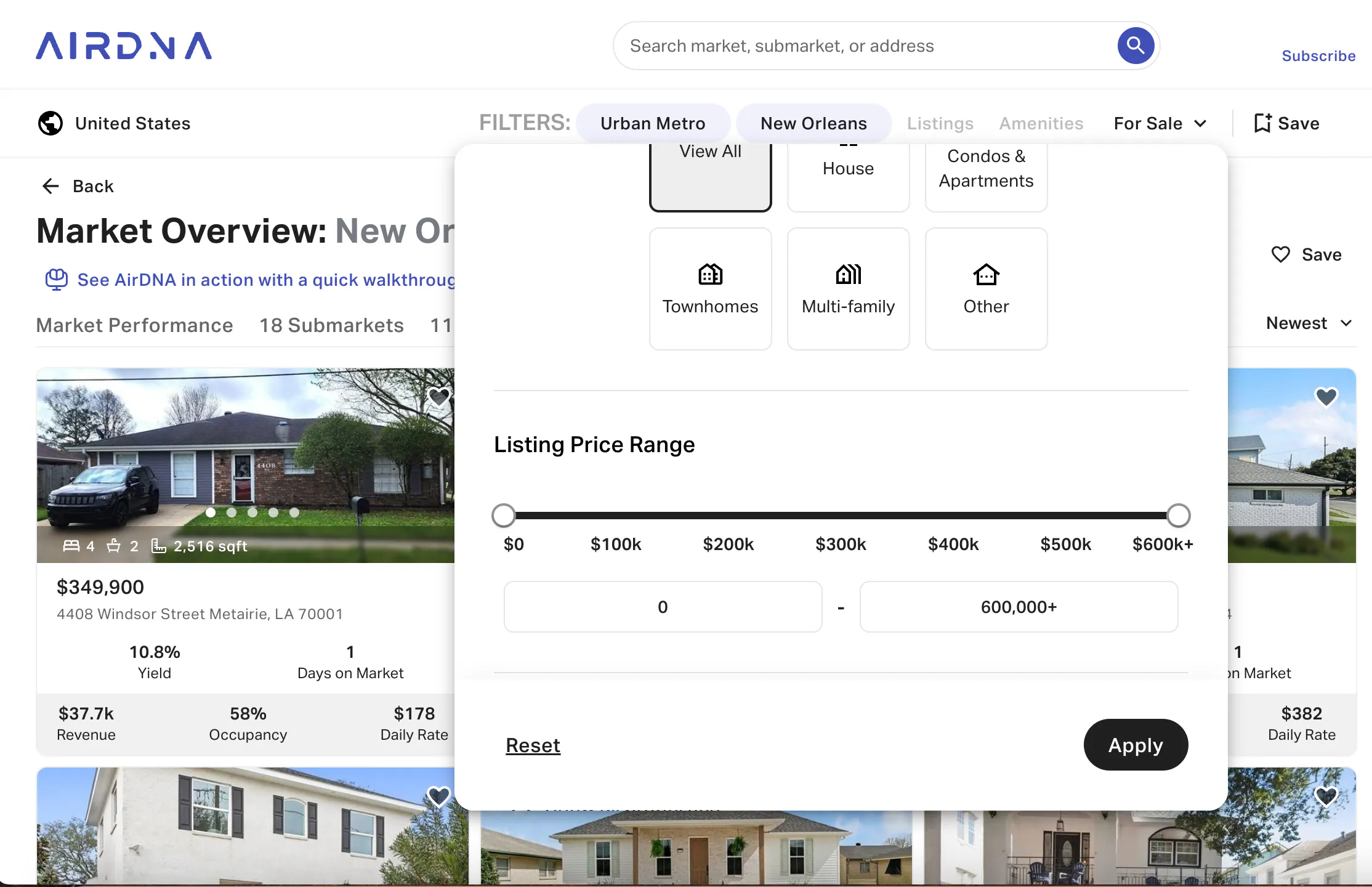 Market Overview: New Orleans - Listing Price Range