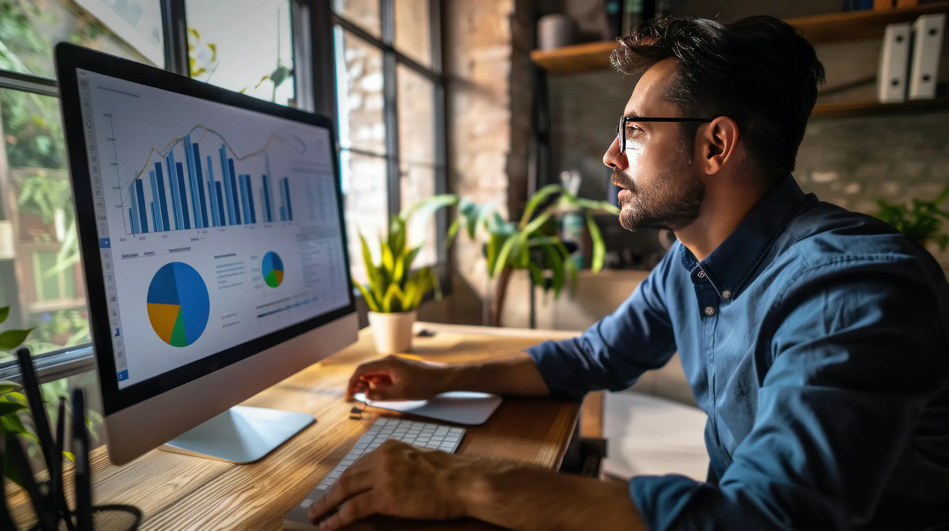 Man researching market trends.