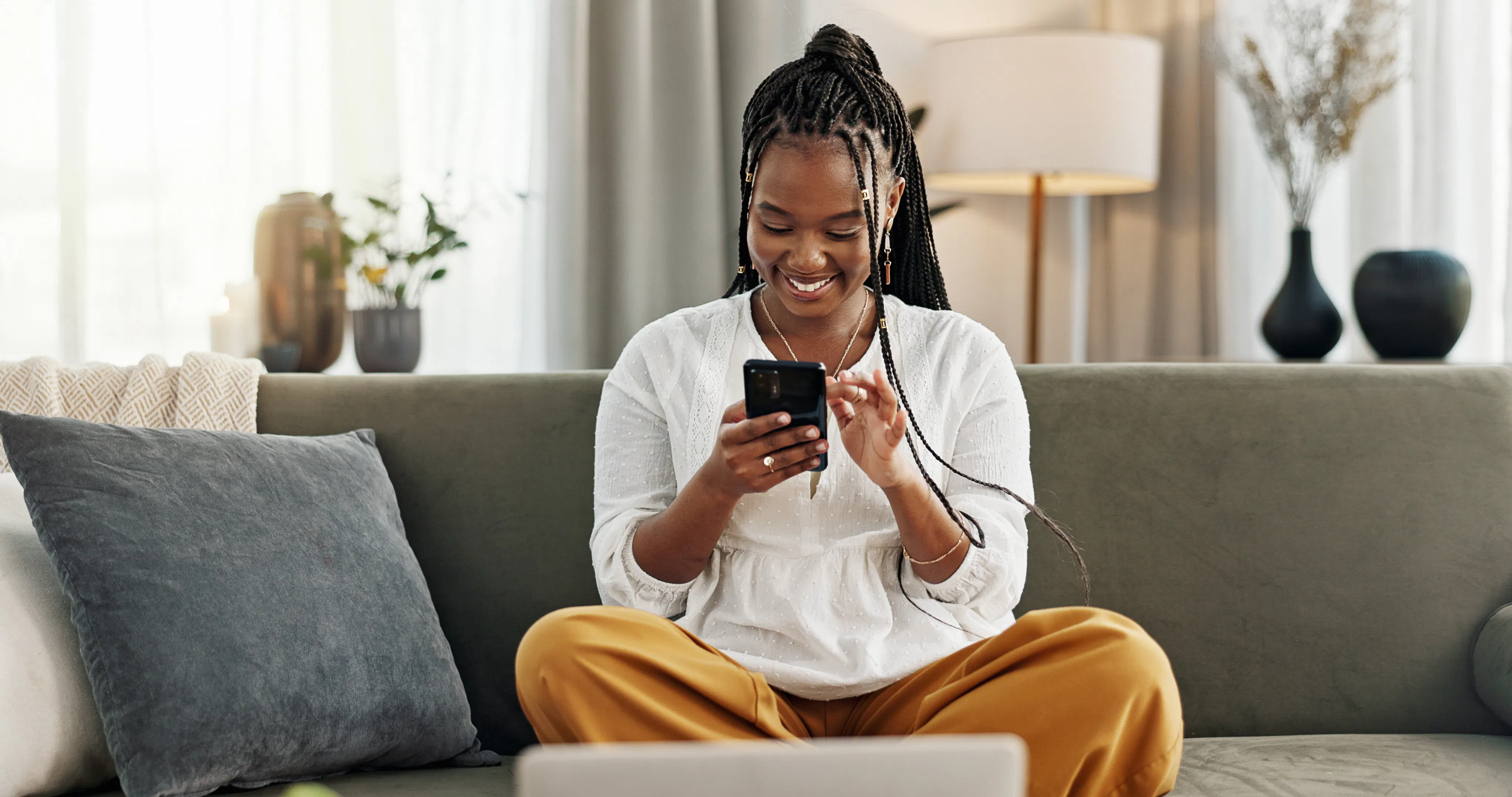 Young black woman on phone