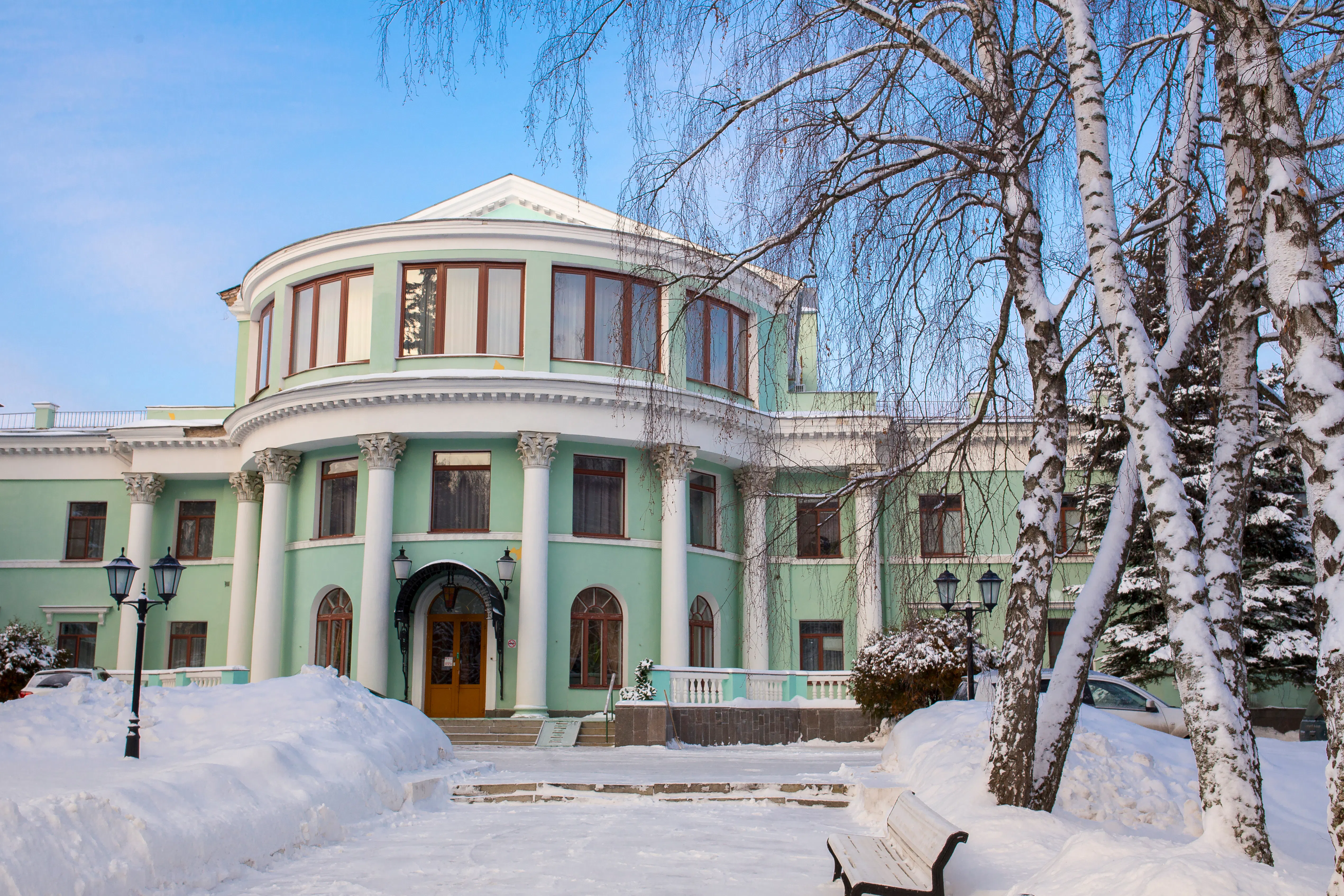 classic architecture mansion exterior in winter
