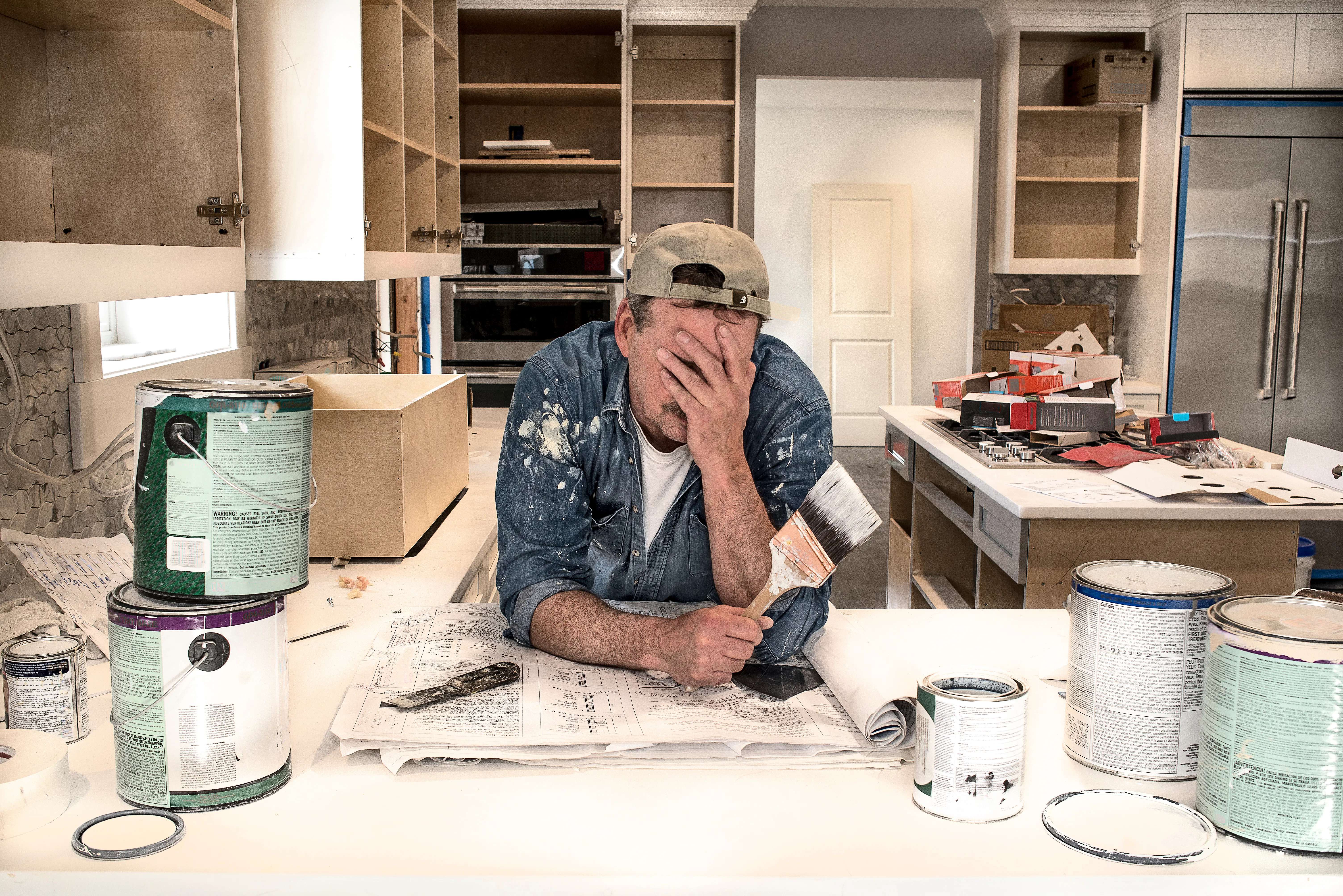 Frustrated man doing remodel