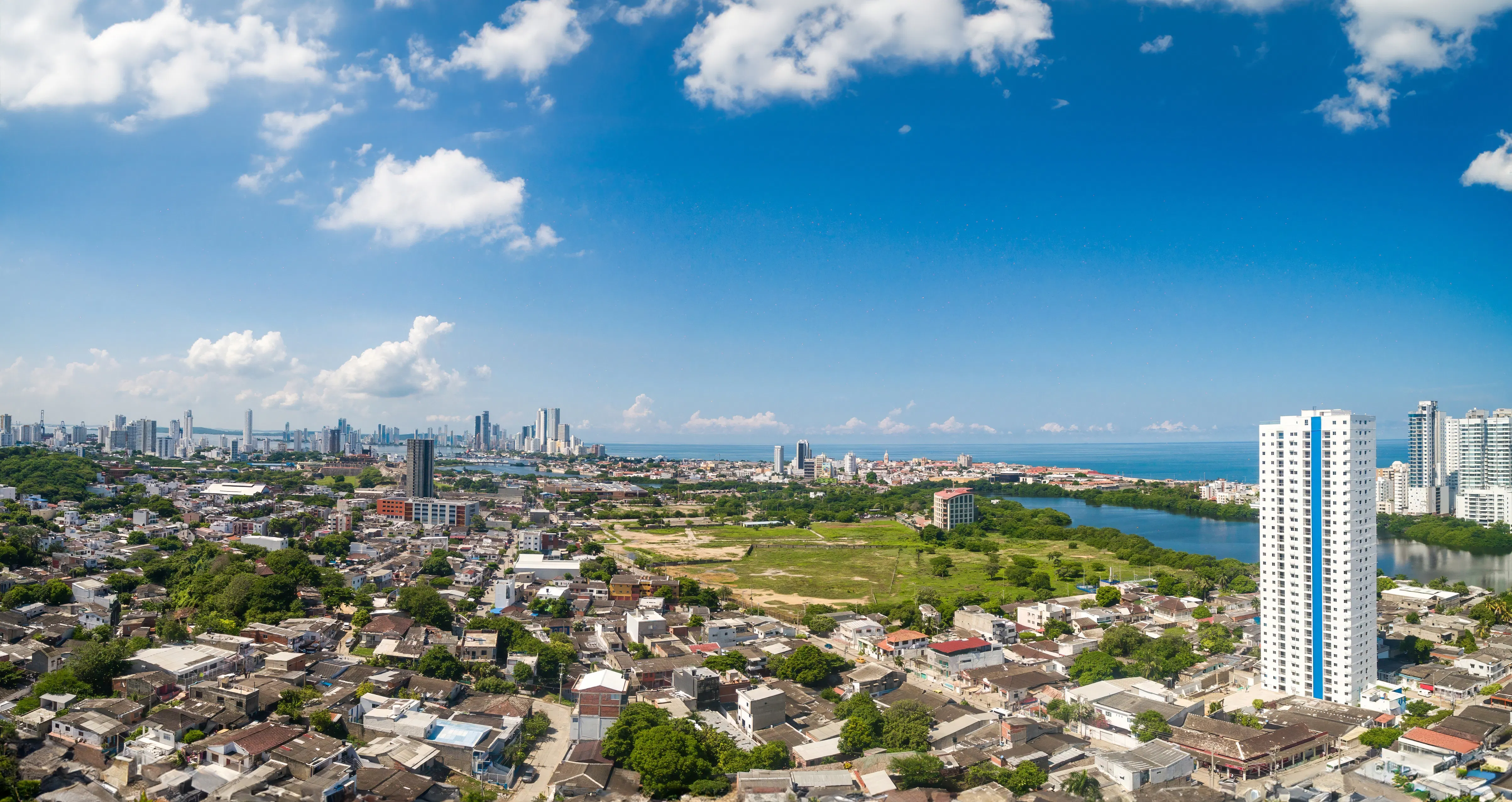 Panorama of coastal tourist city.