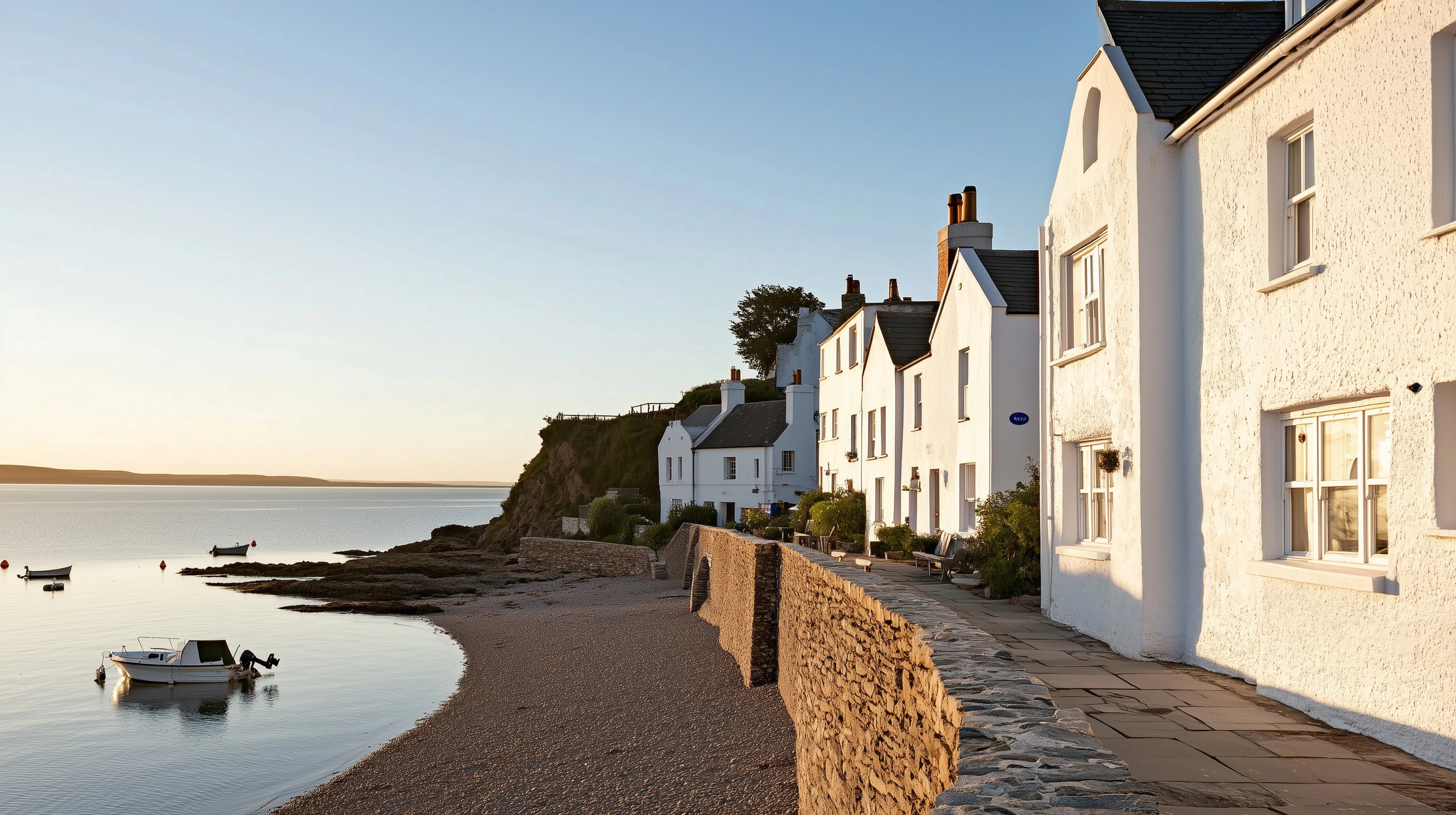Beautiful white houses facing the coast.