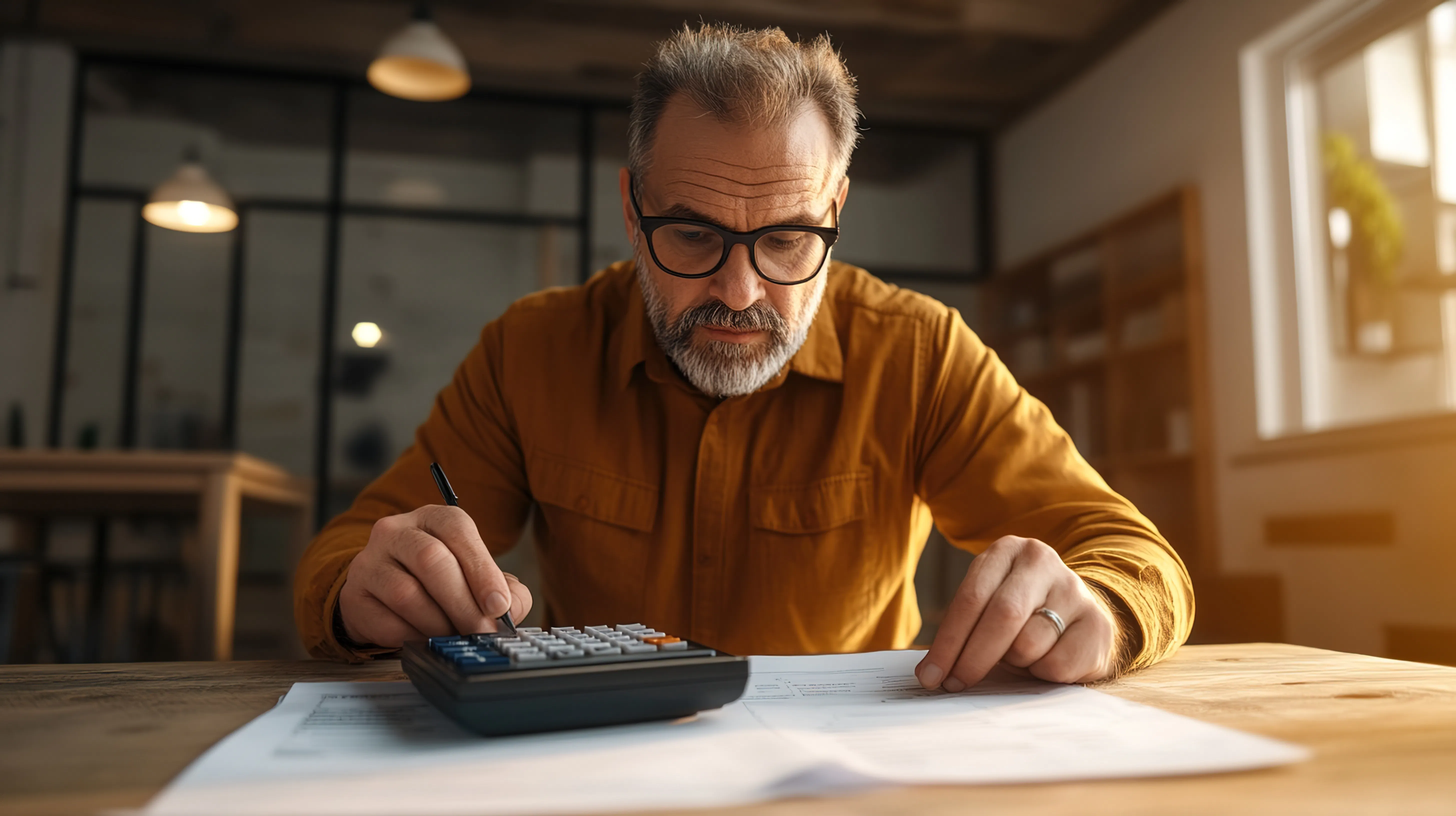 Man using calculator to calculate RevPAR.