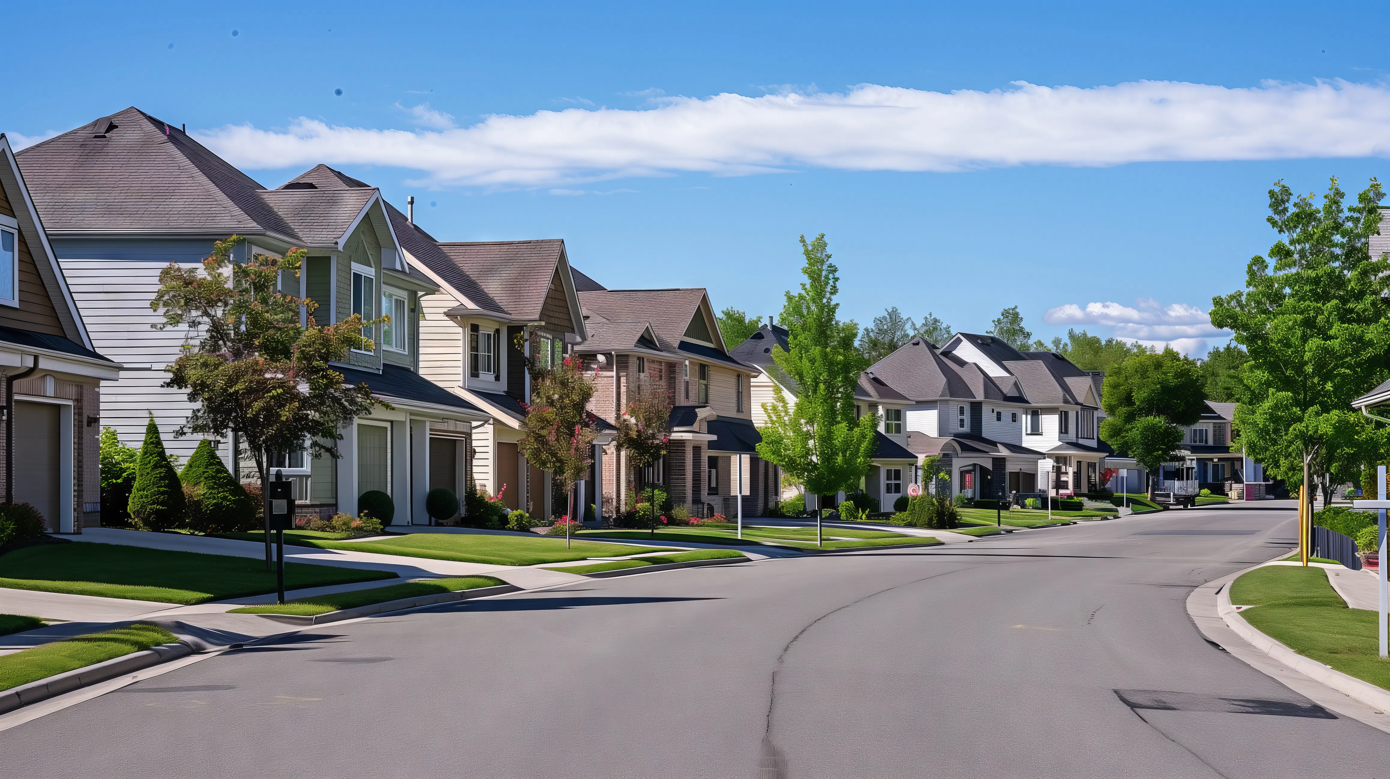 Suburban street with charming houses.