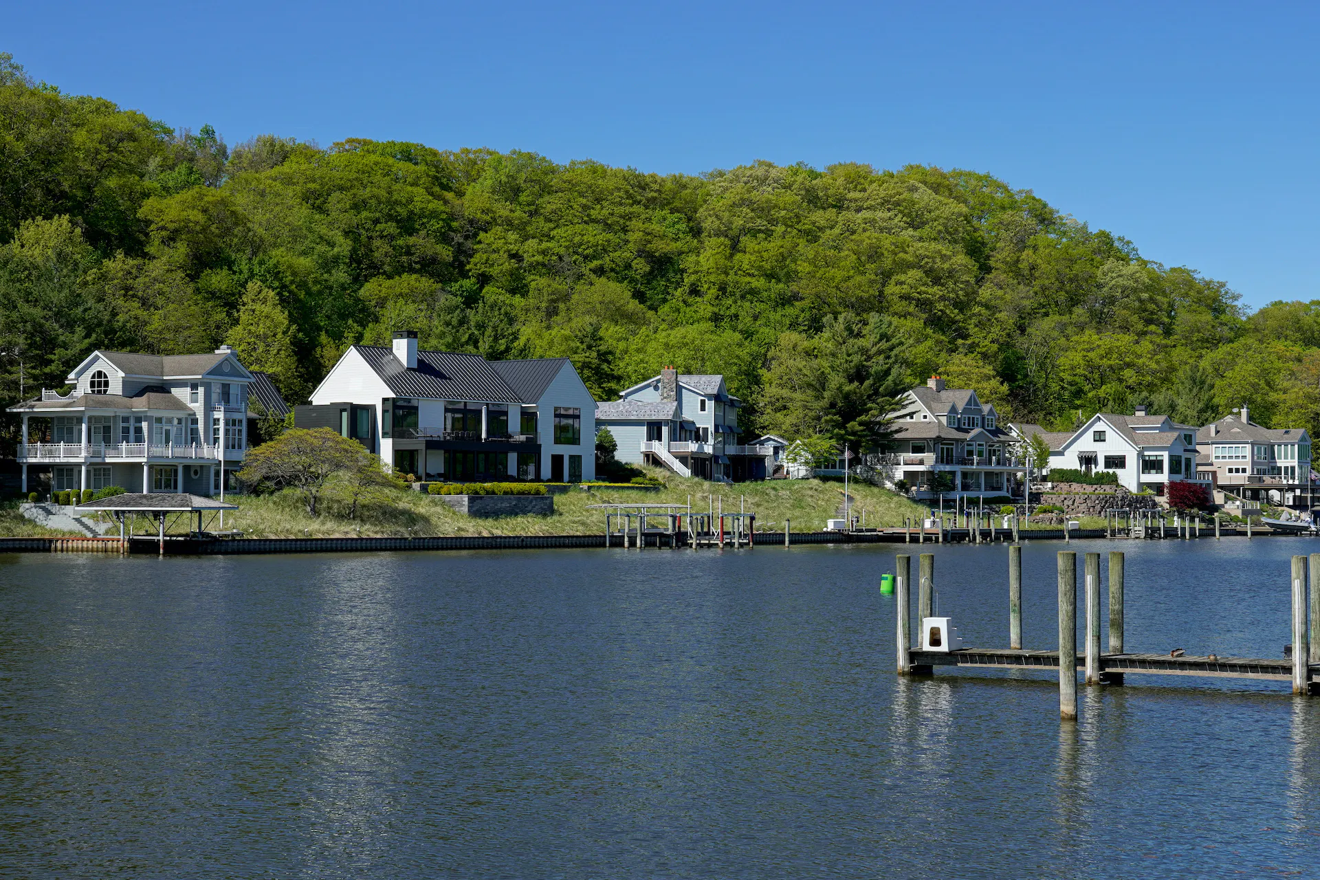 Houses along a riverfront in Oklahoma.