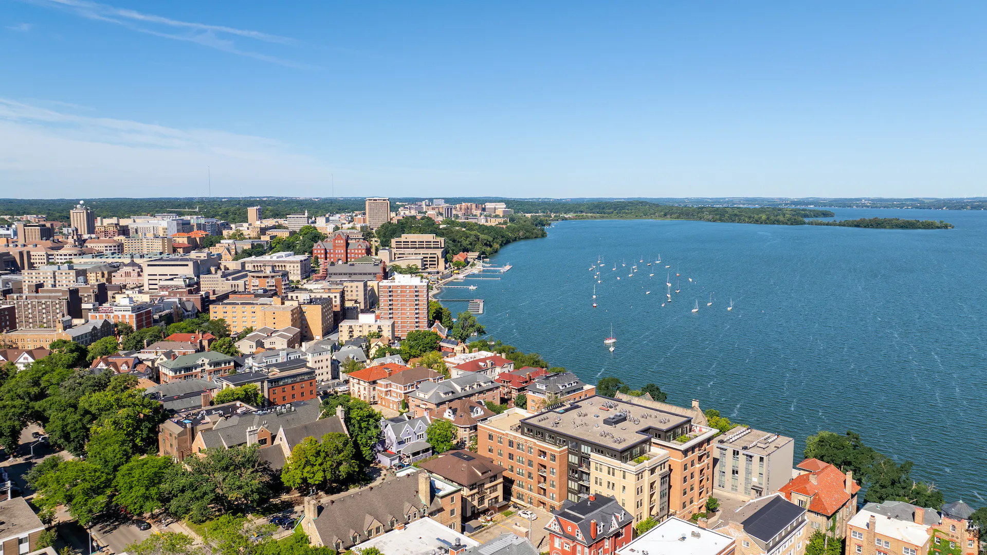 Downtown Madison, Wisconsin and Lake Mendota.