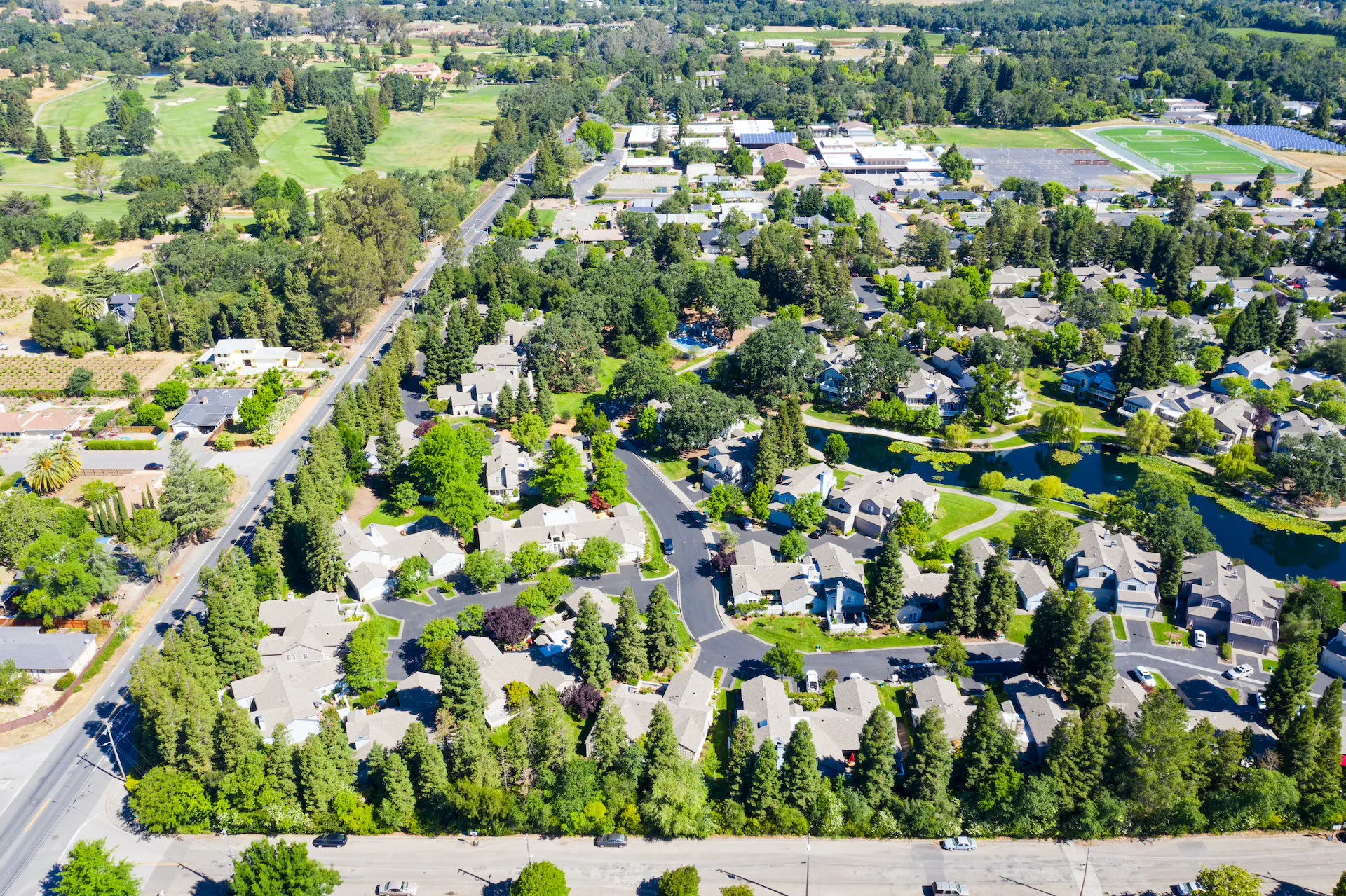 Aereal view of Sonoma, California.