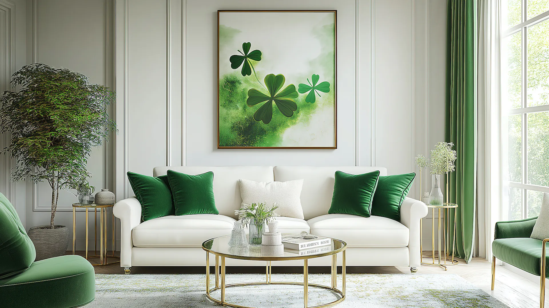 St Patrick’s Day decor in the living room.