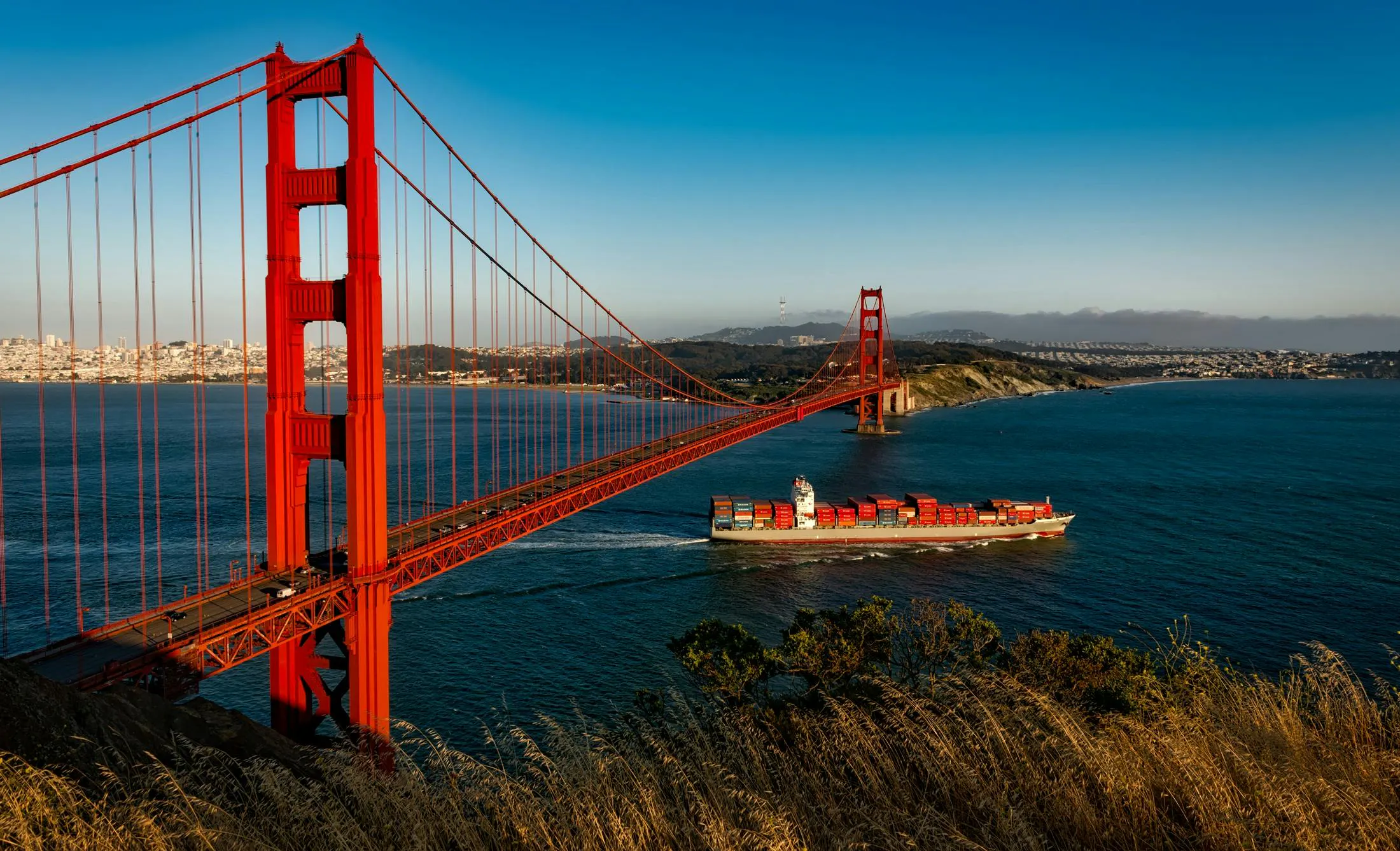 Container ship near Golden Gate bridge