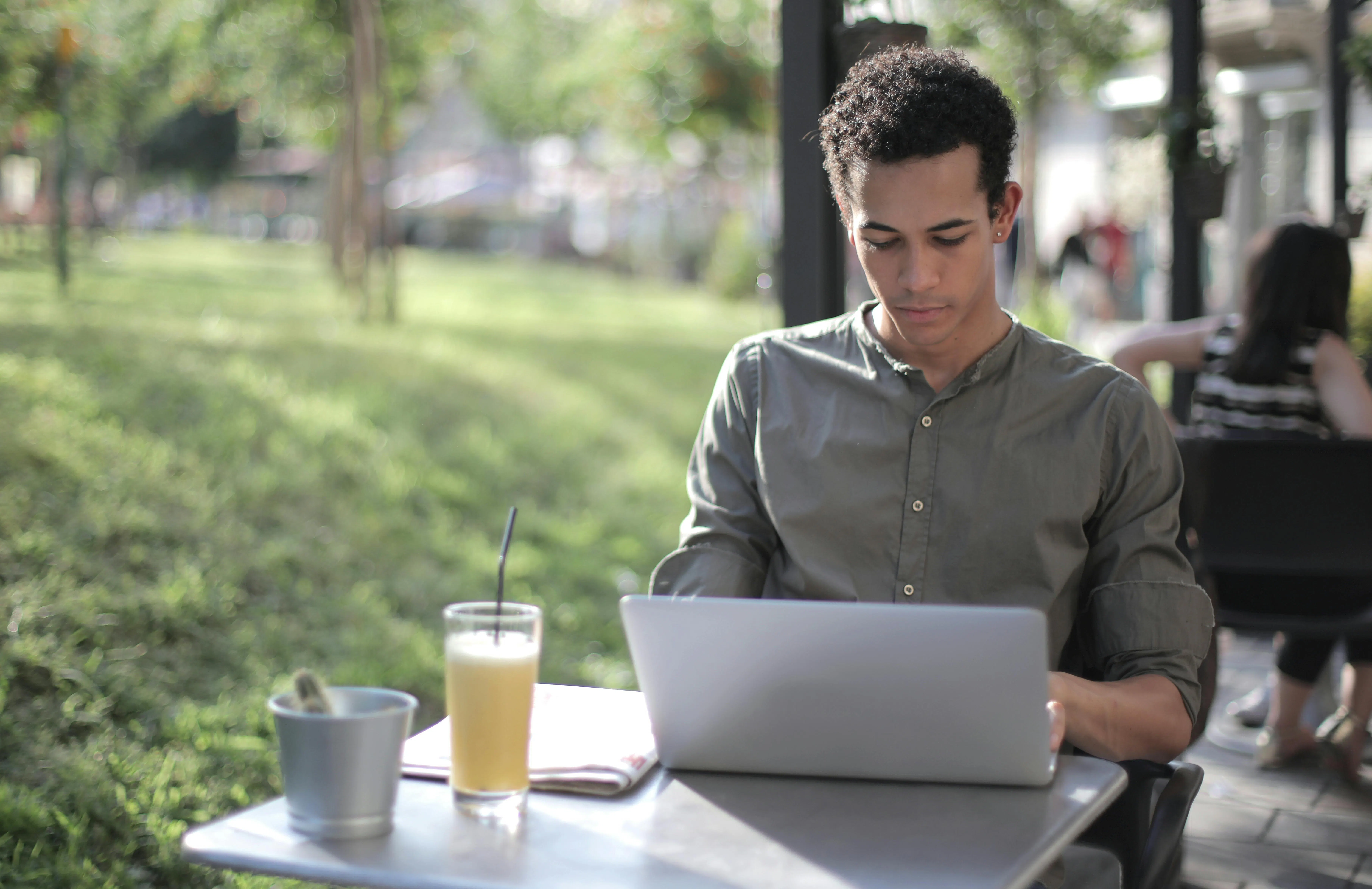 male using laptop