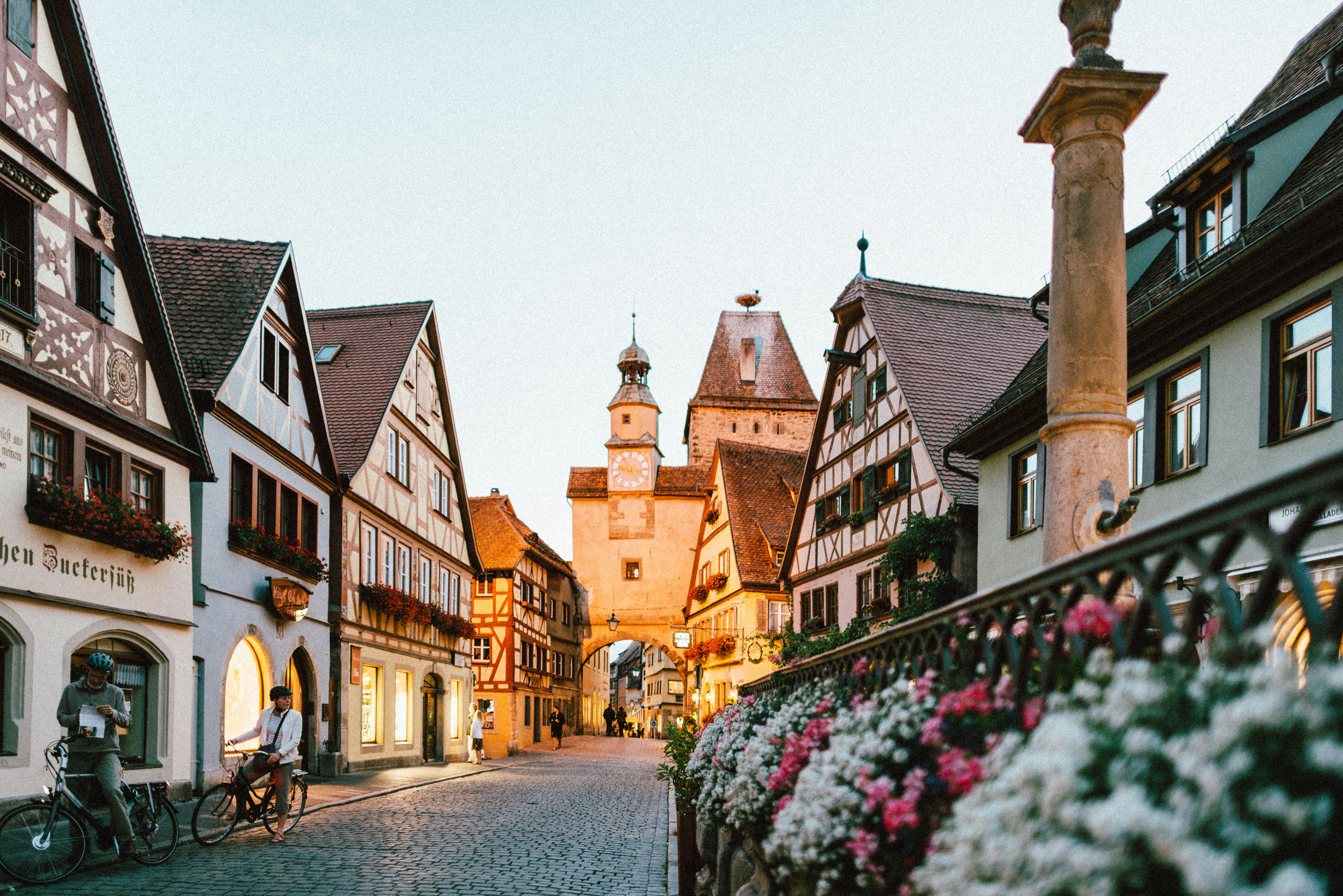 Houses on cobblestone street in Europe