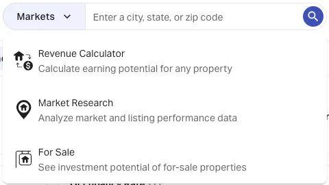 search features in the AirDNA dashboard