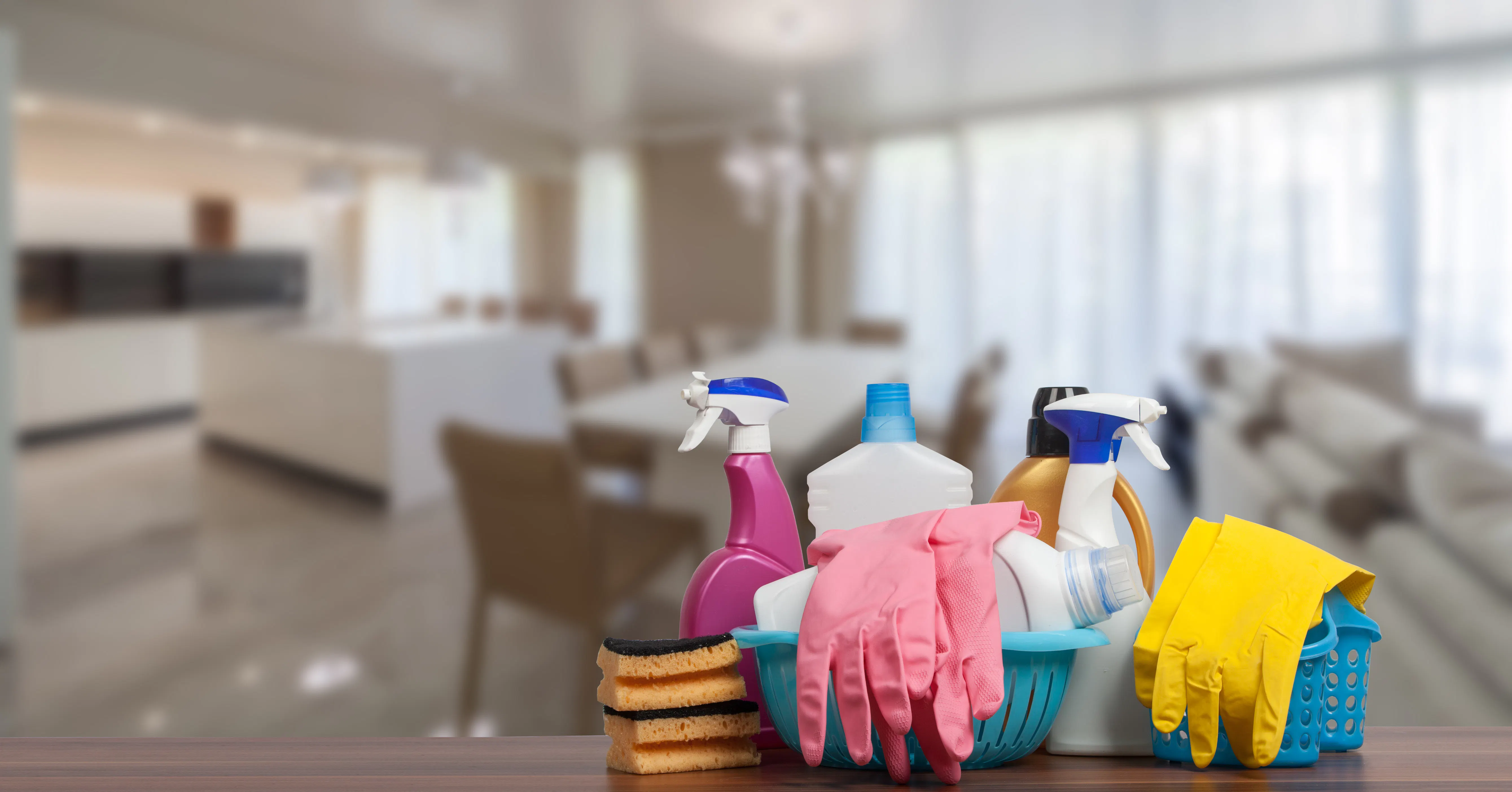 cleaning supplies in living room
