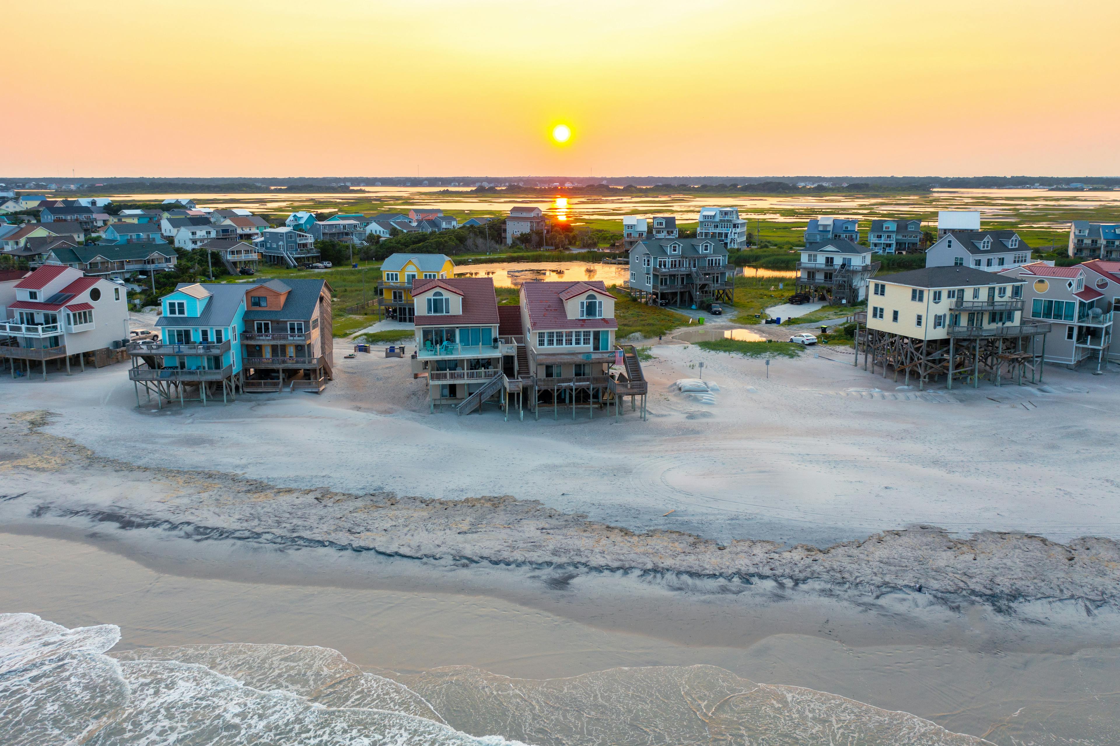 Beach houses aerial shot