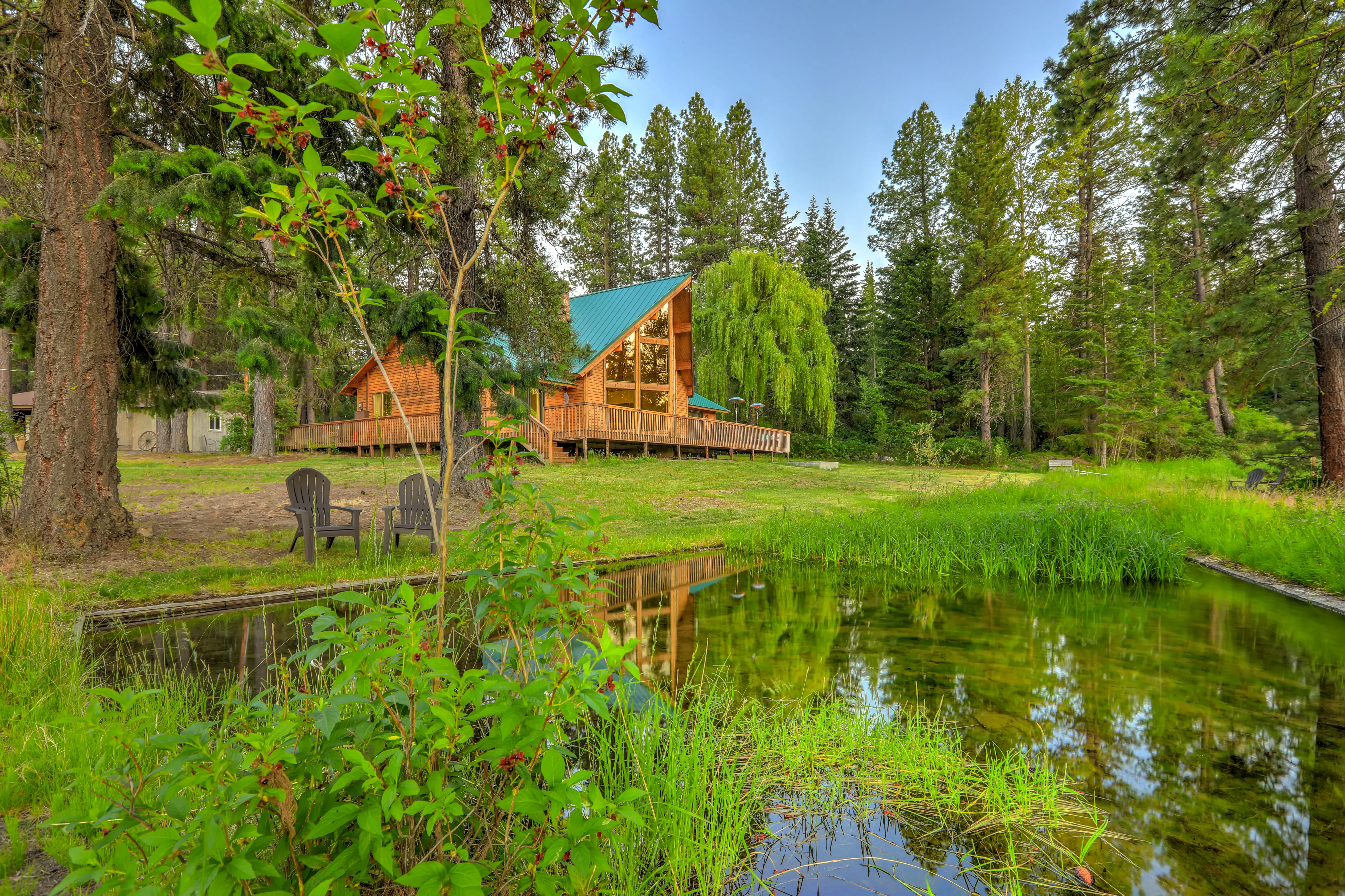 cabin with pond
