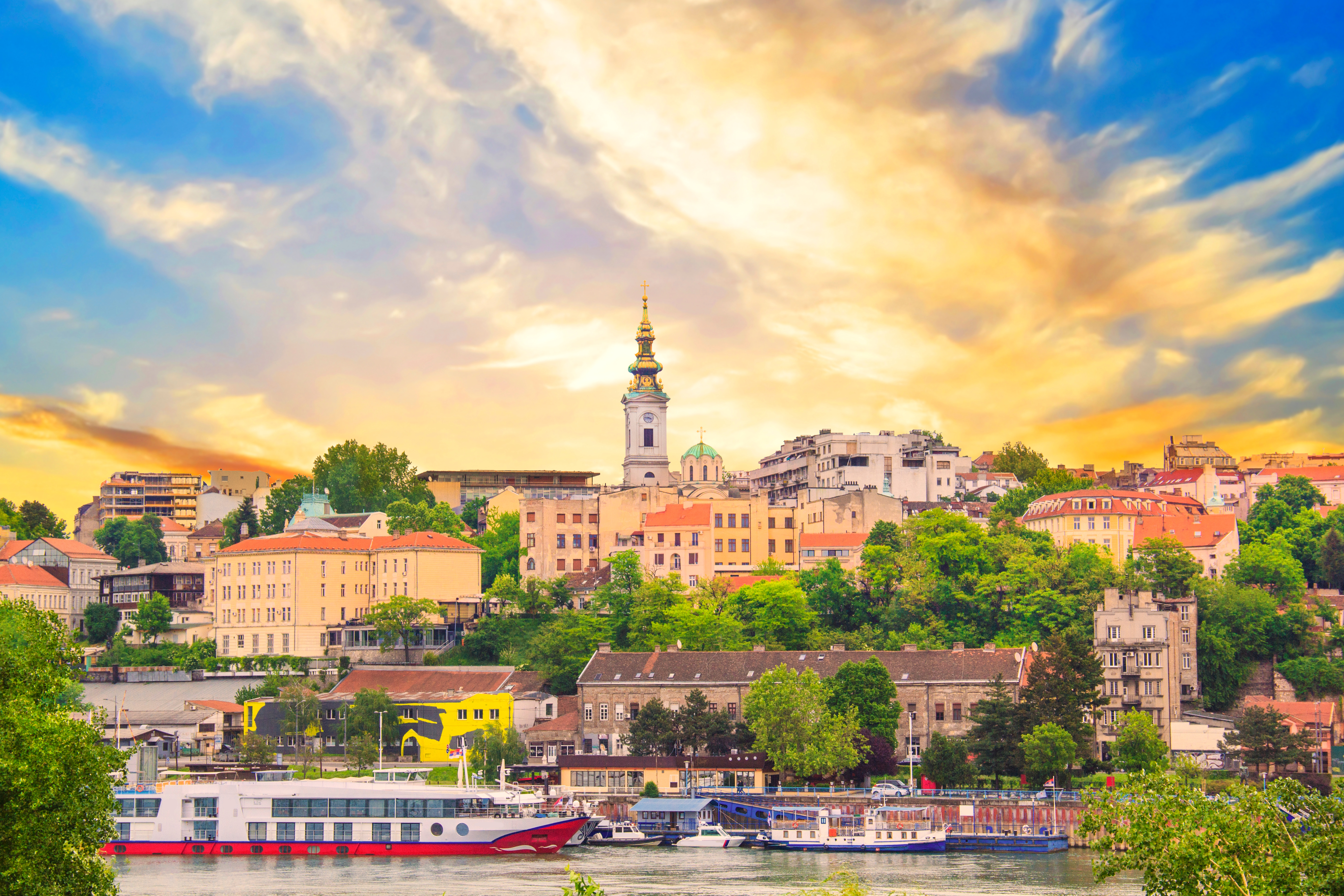Historic center of Belgrade on the banks of the Sava River, Serbia