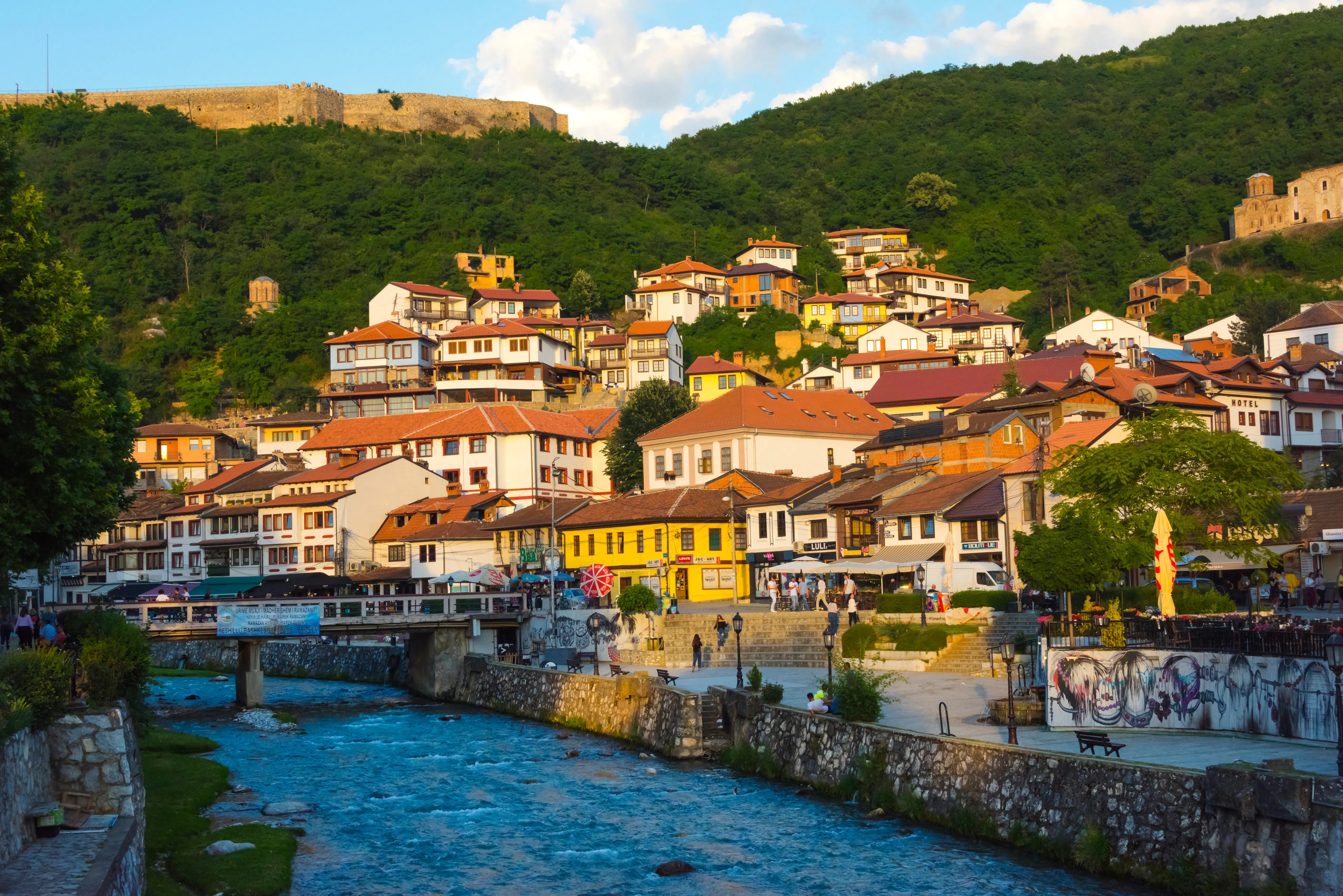 Houses in the old town on the riverbanks of Kosovo