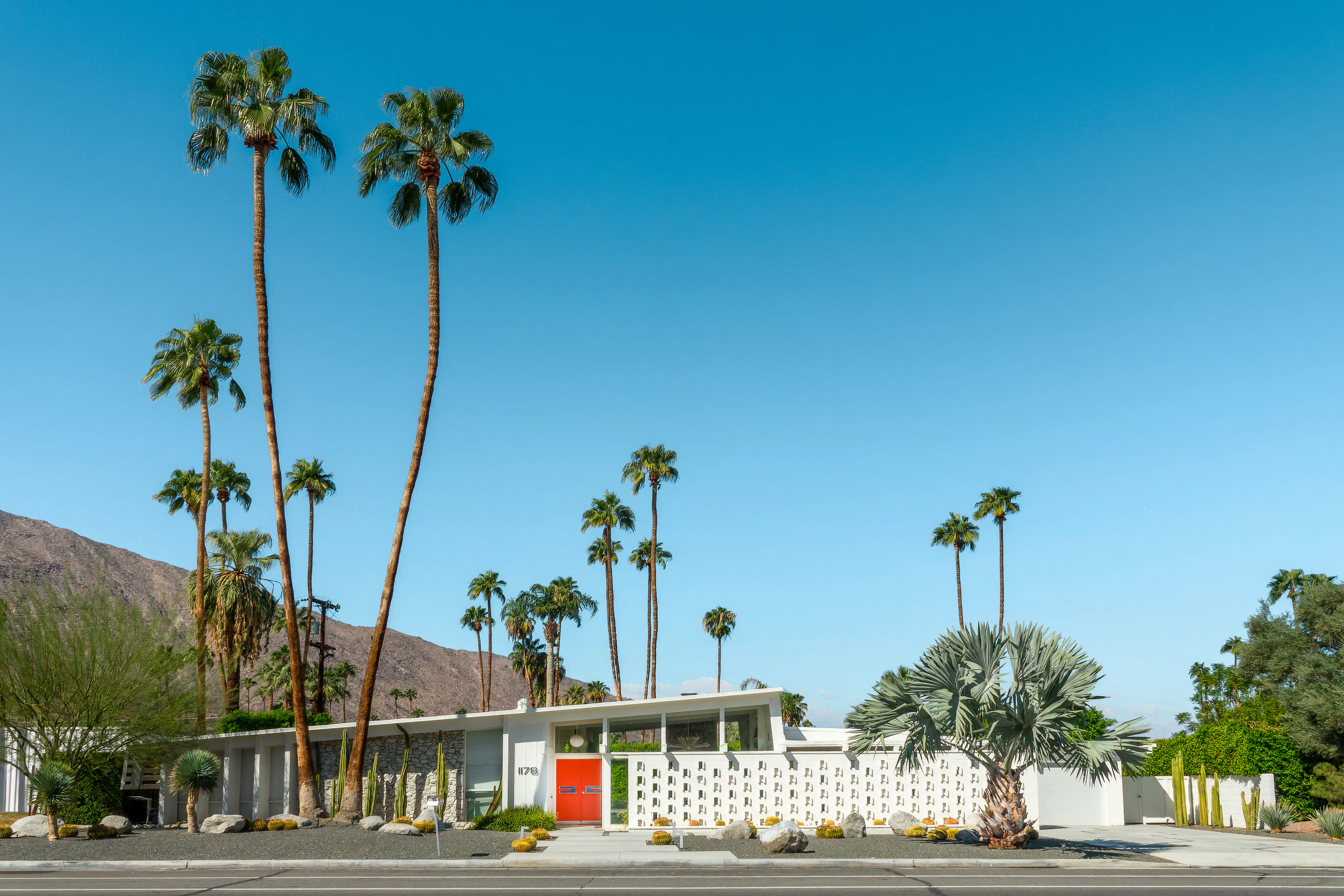 view of house from street with palm trees