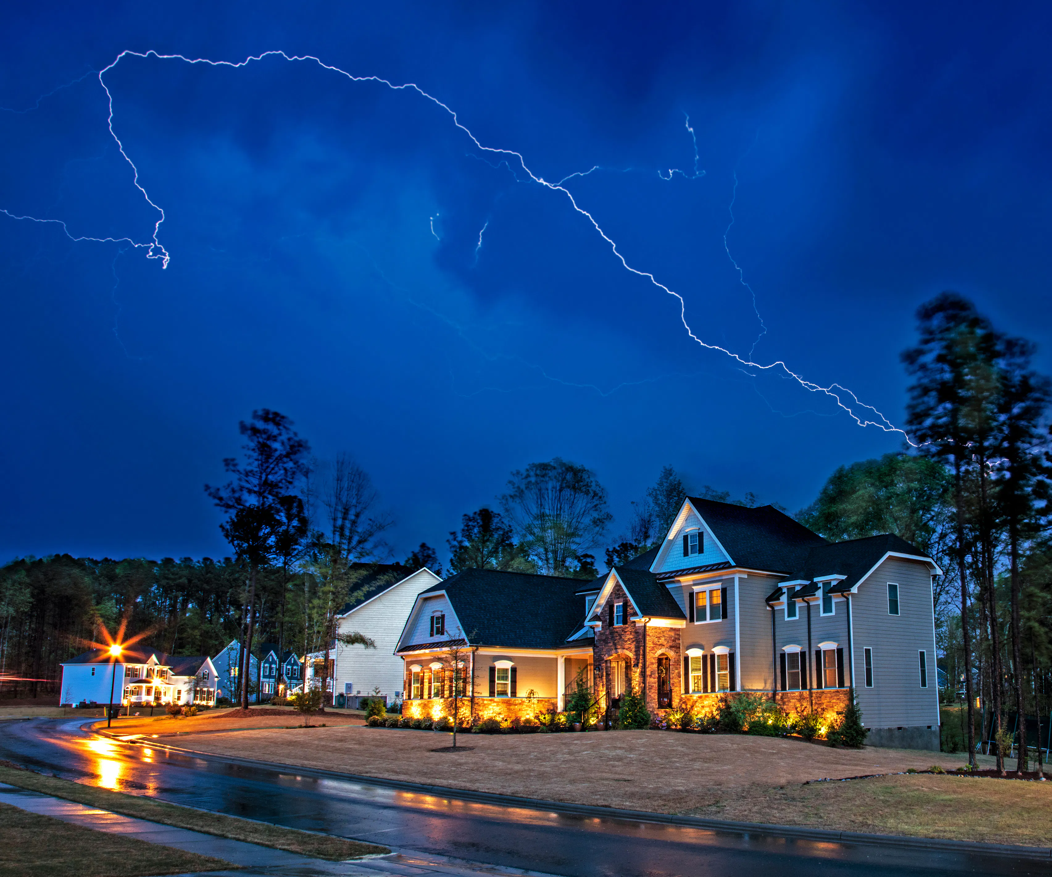 Thunderstorm over neighborhood