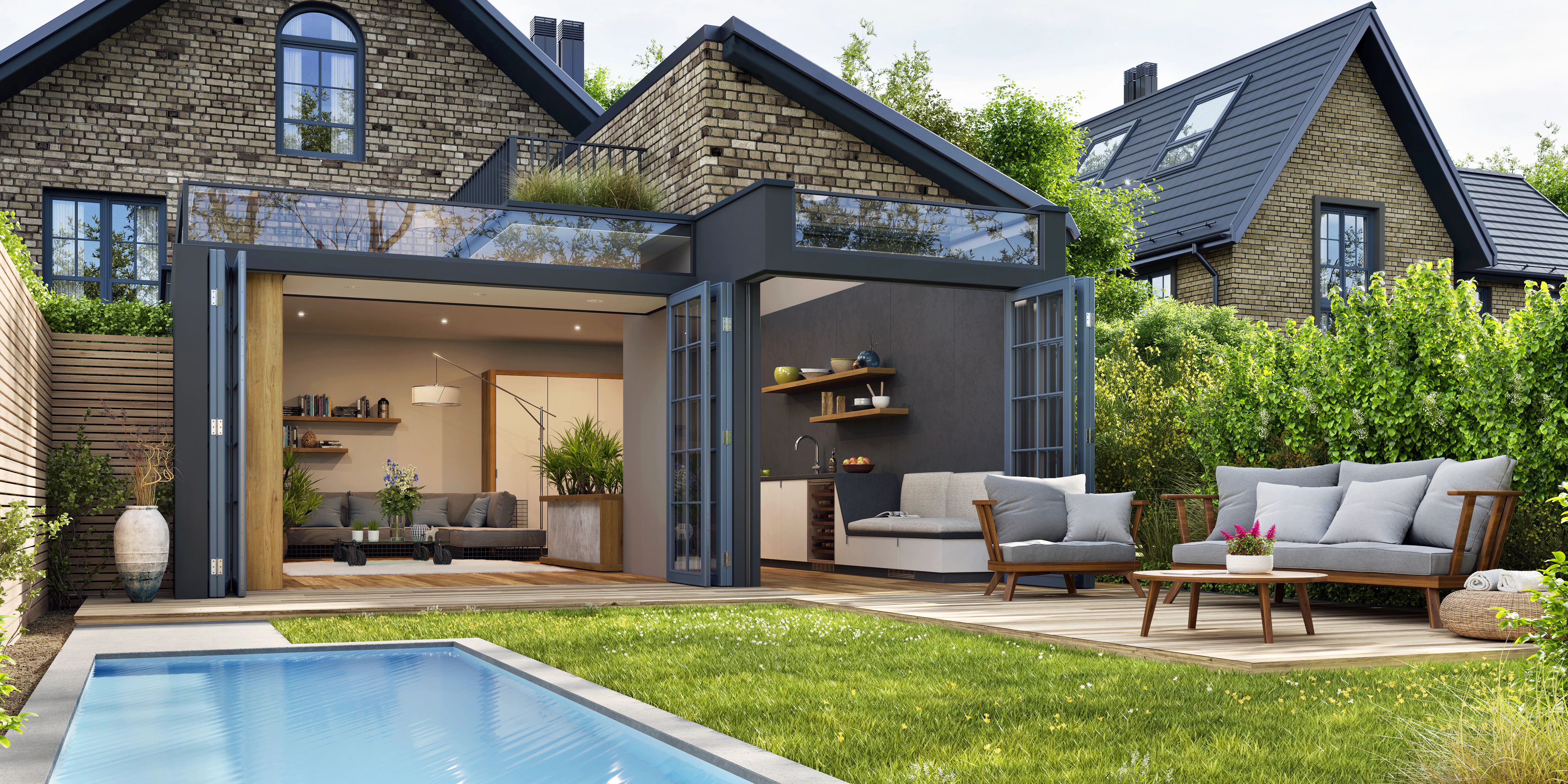 Modern house outdoor with swimming pool