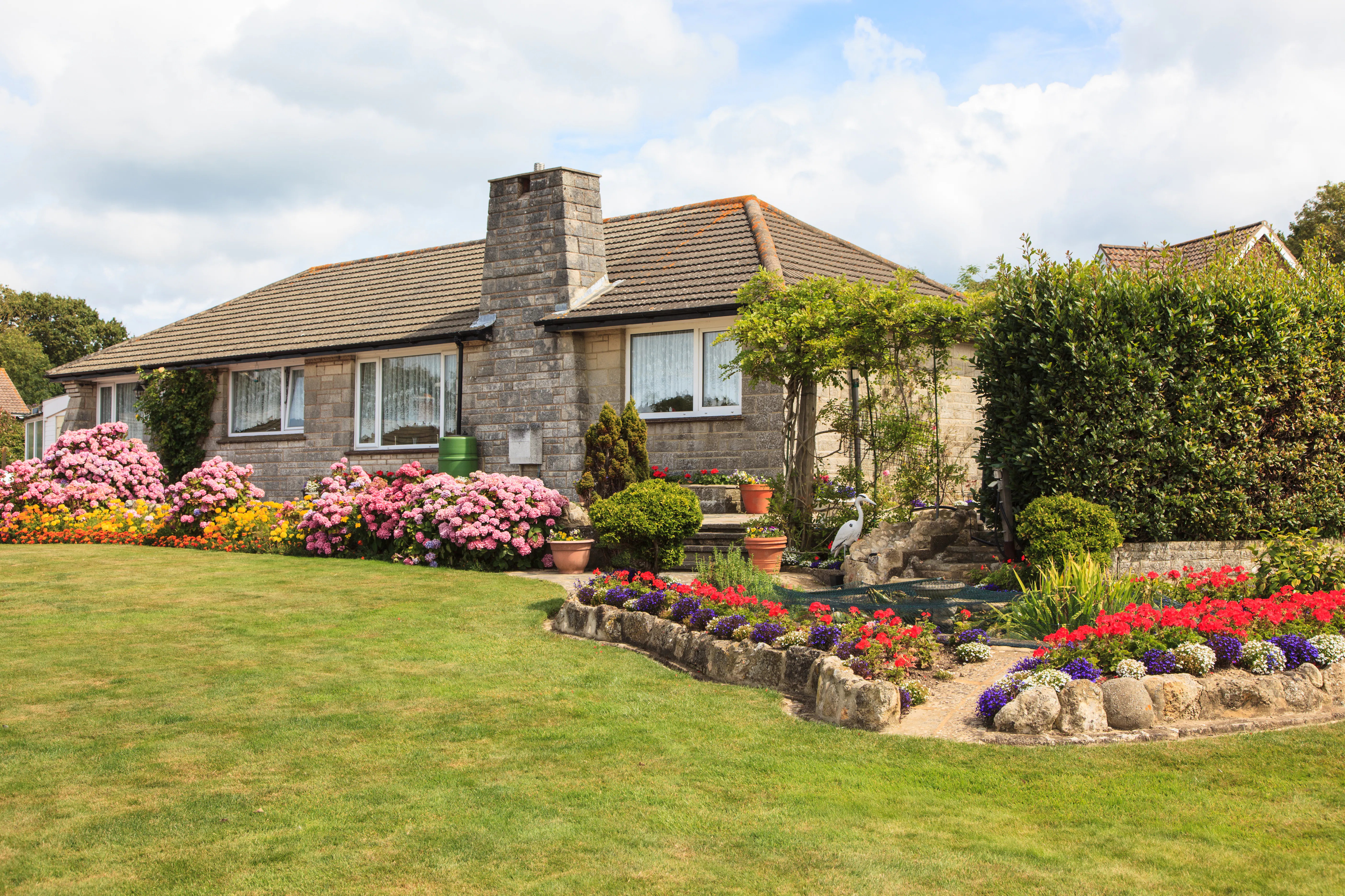 Home with flowers in front yard