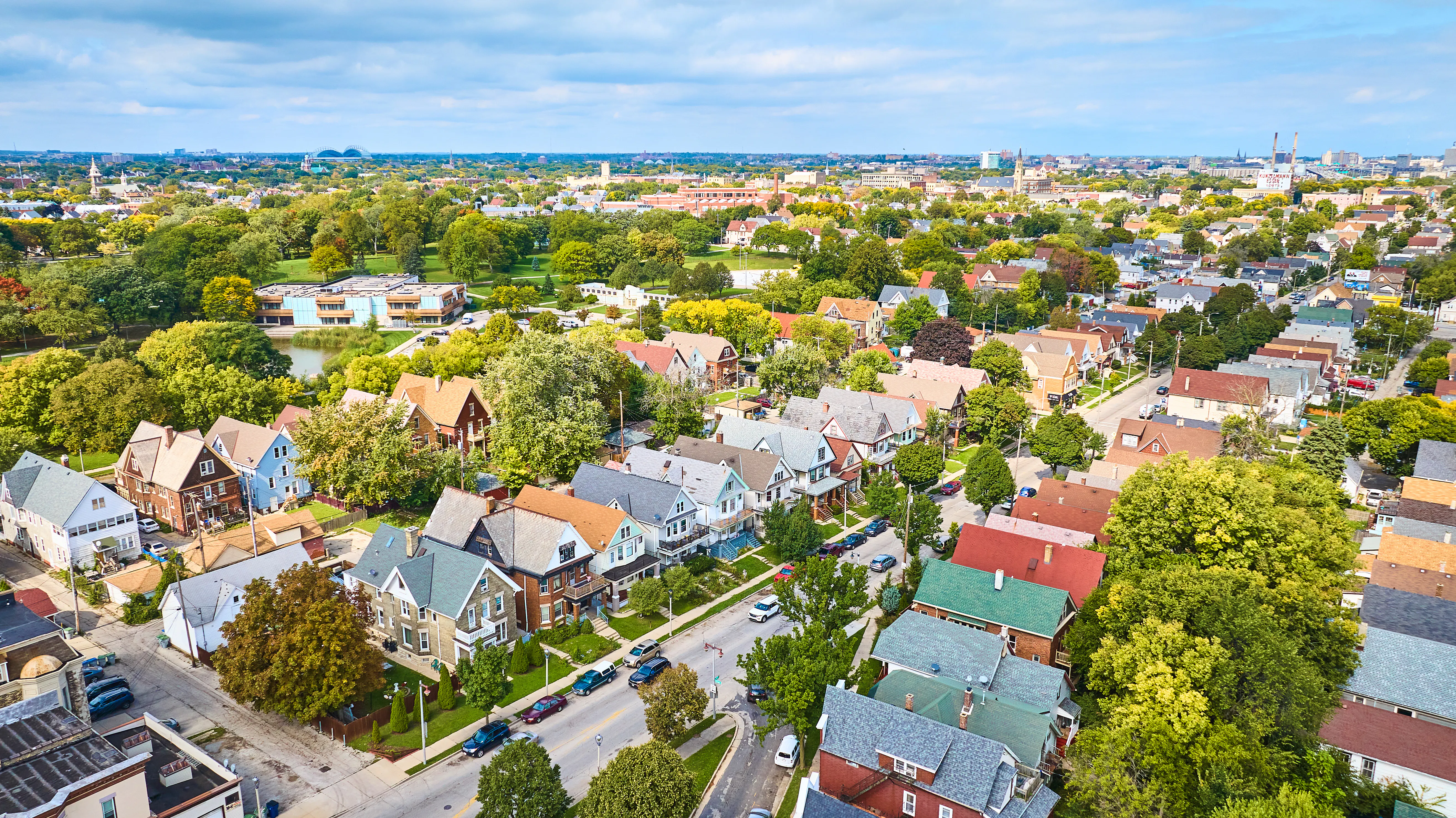 Aerial view of neighborhood