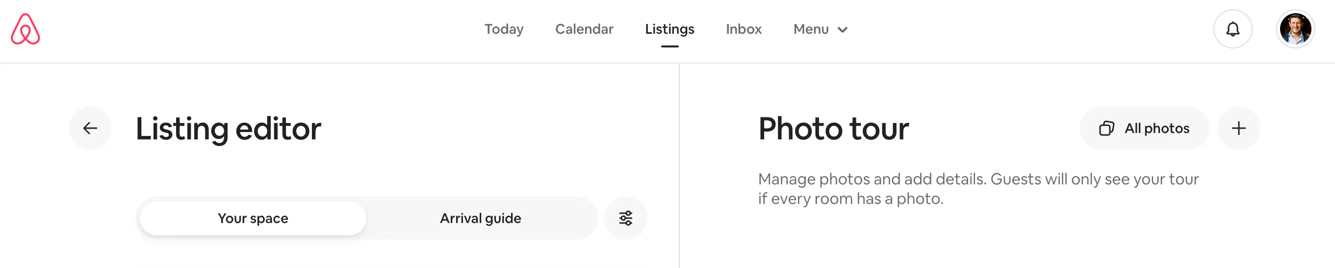 Listing editor view on Airbnb