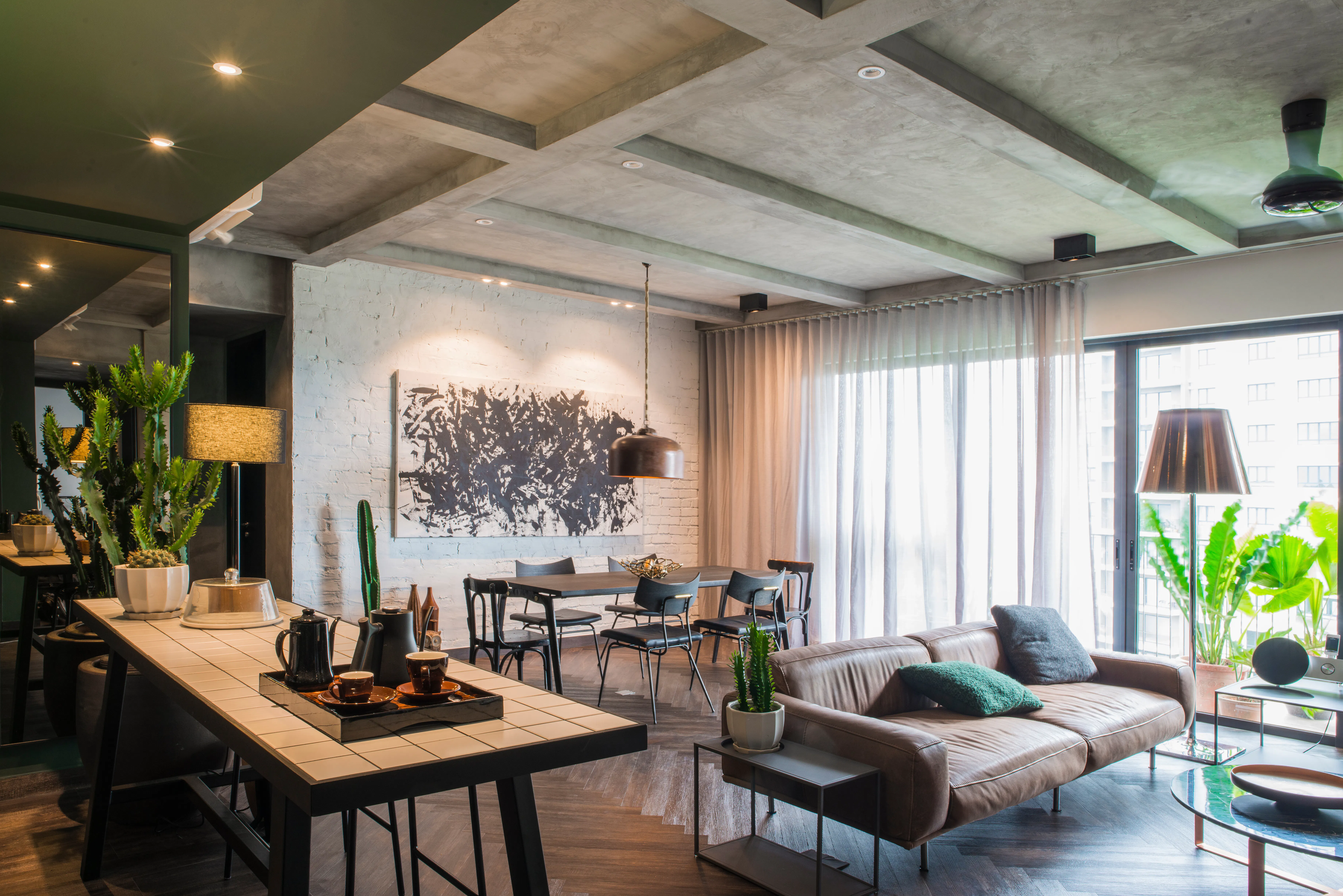 Stylish open living room and kitchen