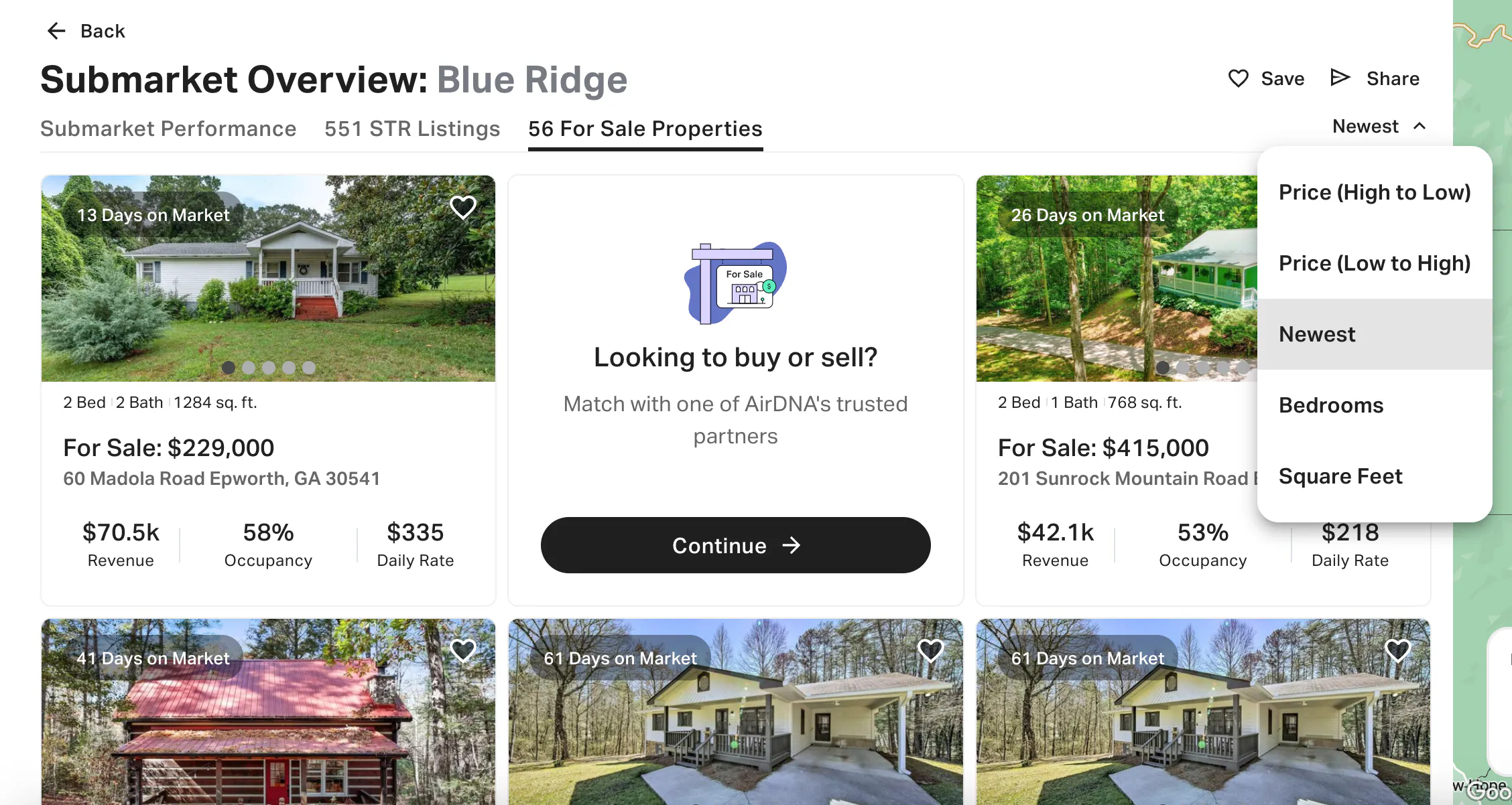 Blue ridge for-sale properties metric filters