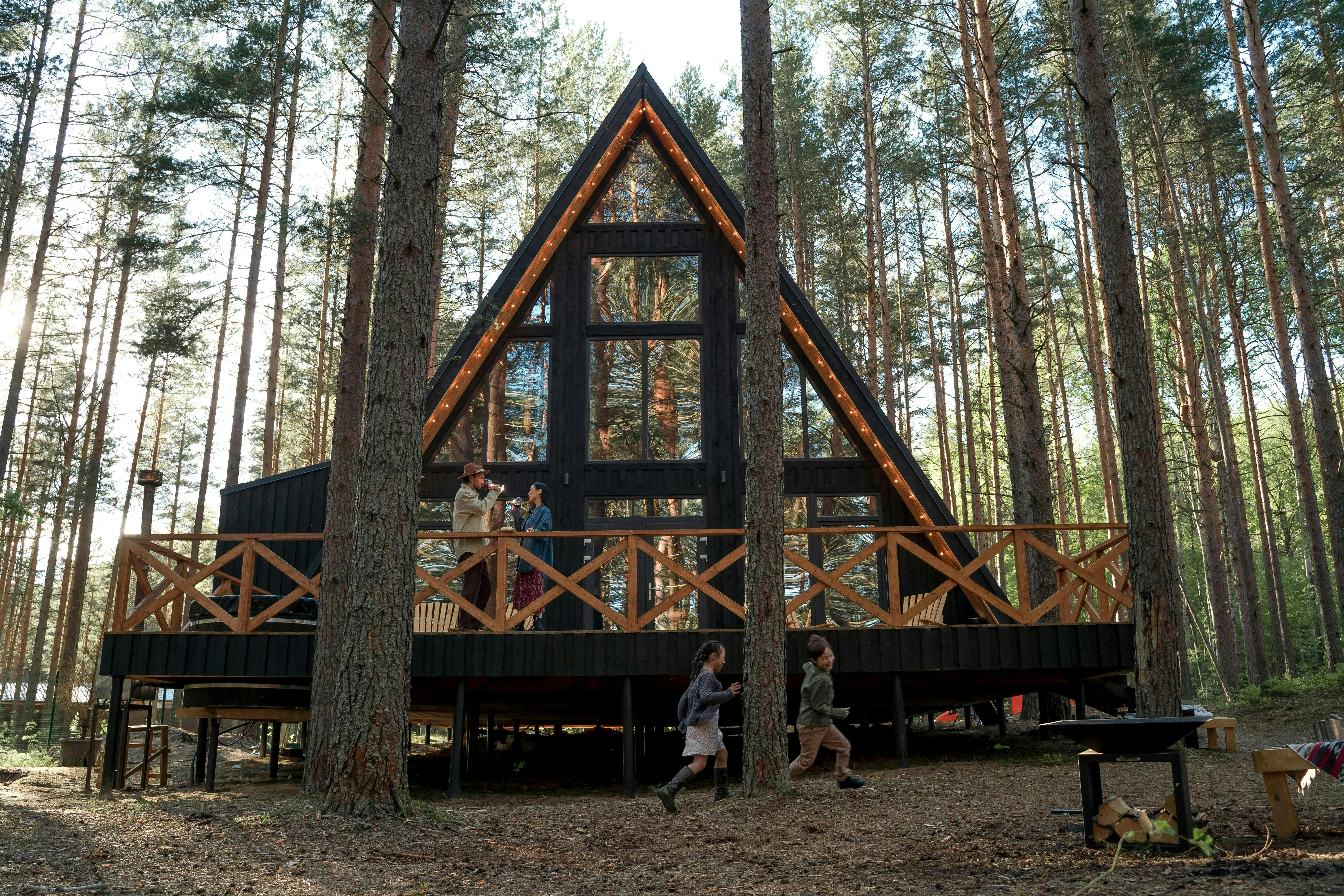Family at forested rental property