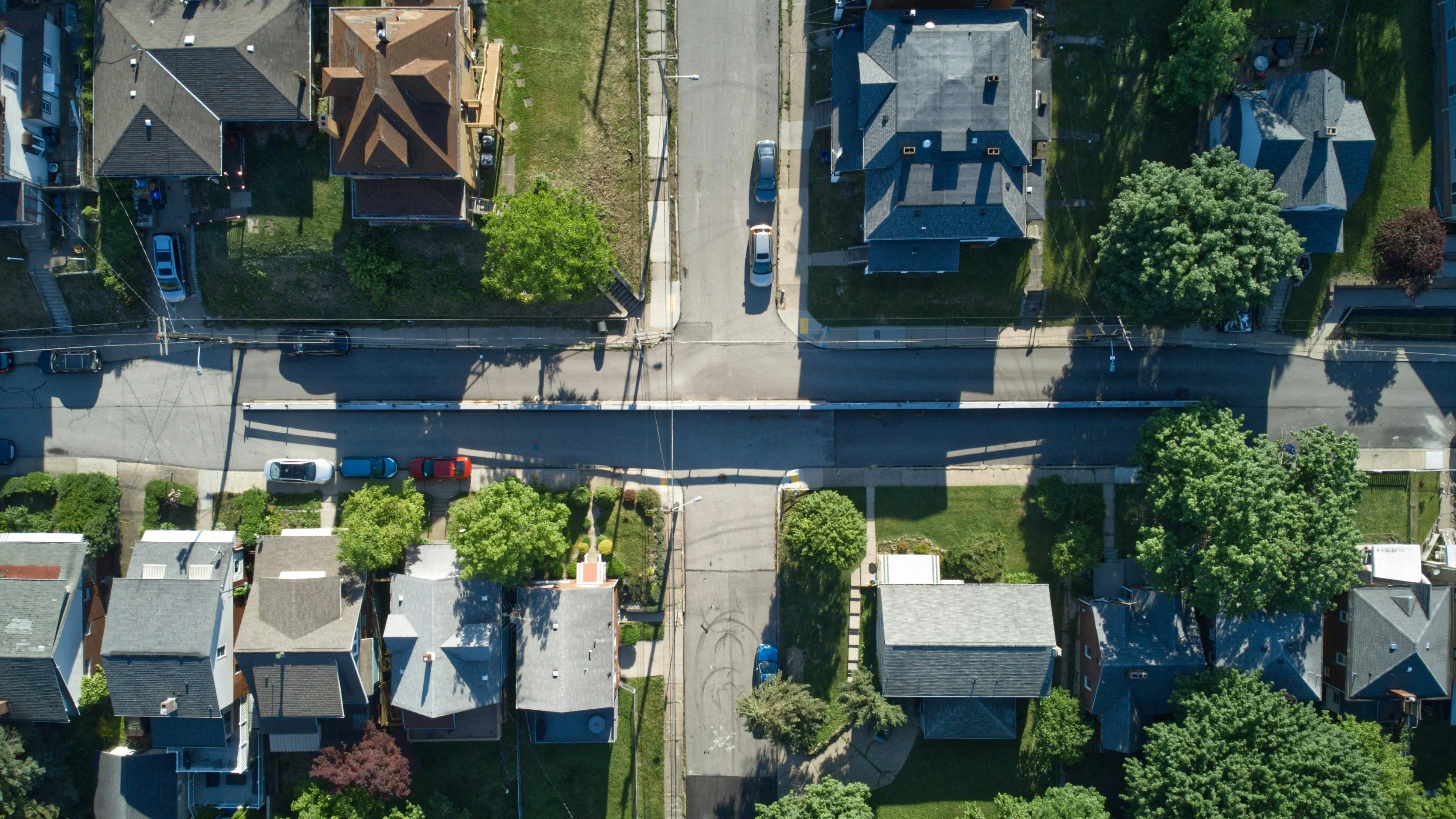 Aerial shot of neighborhood intersection