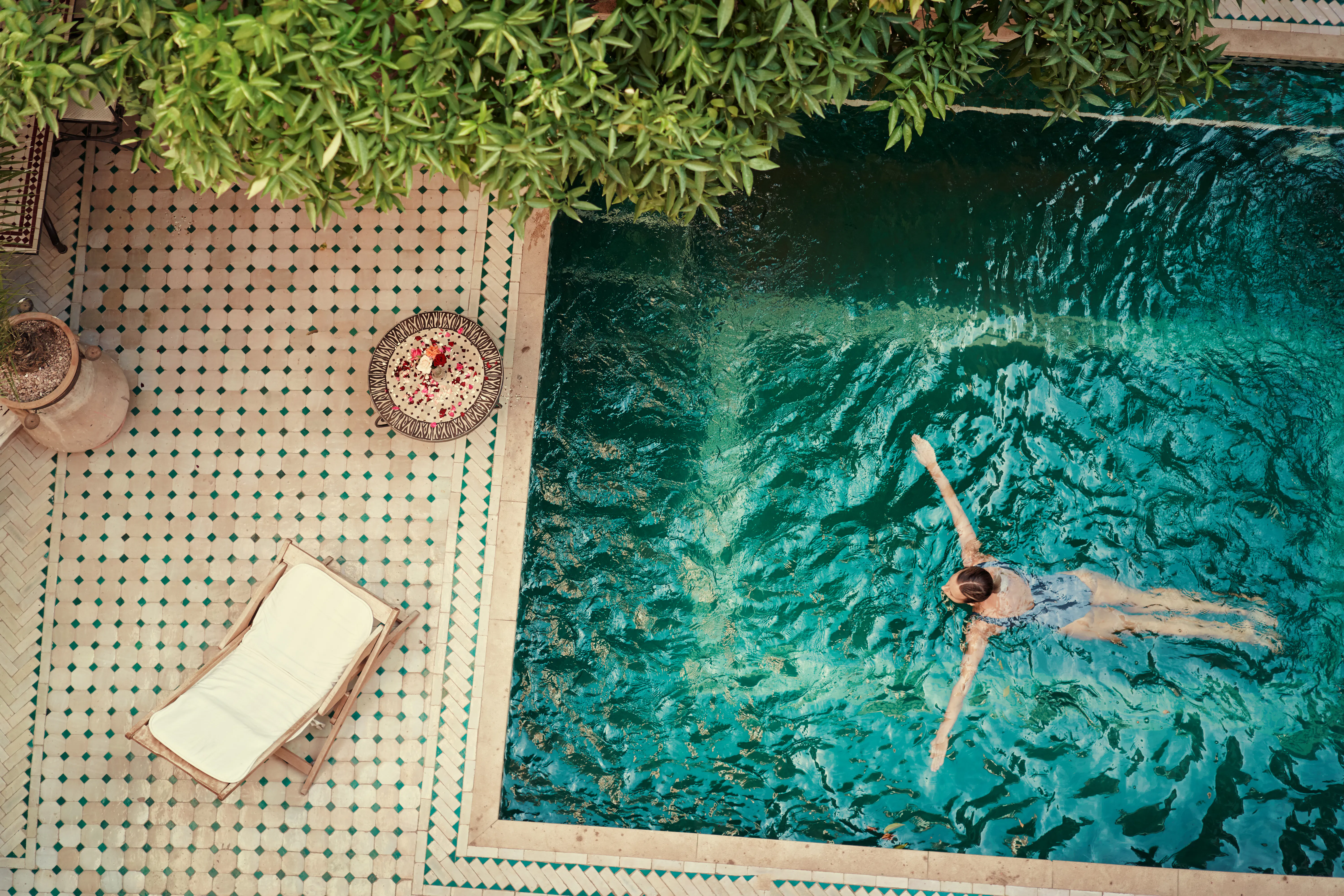 Aerial view of woman in pool