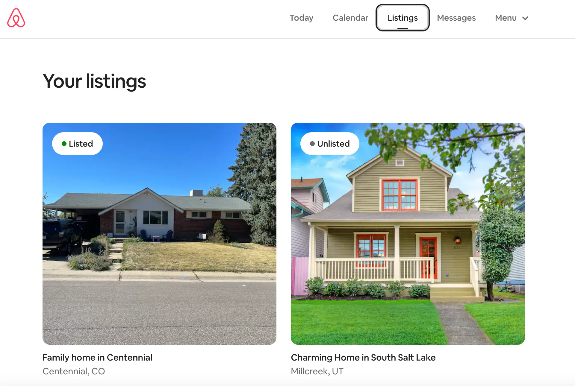 Listings dashboard Airbnb