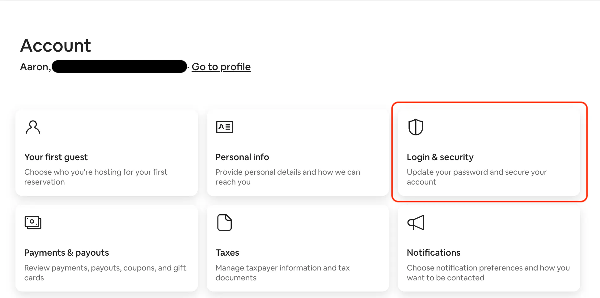 Account settings login and security airbnb