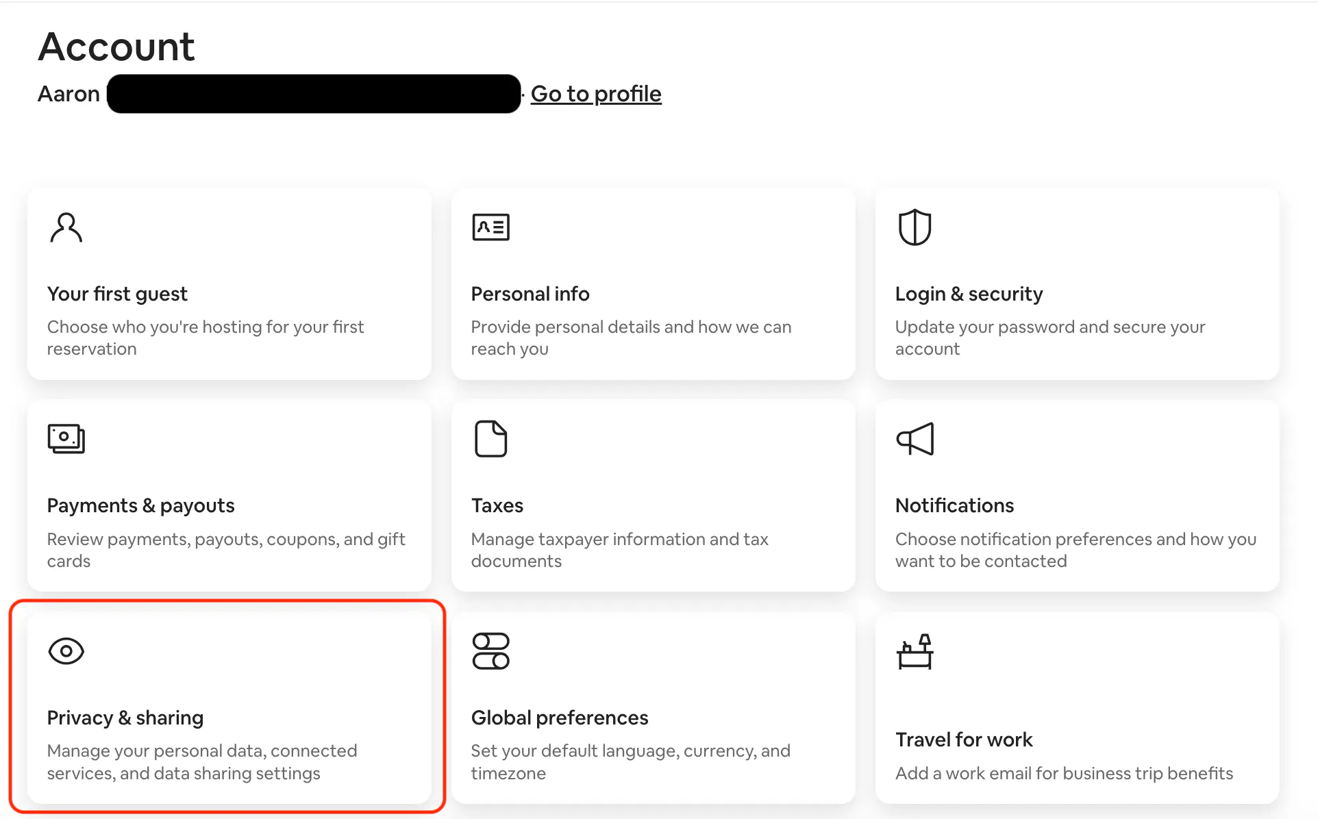 account settings privacy & sharing airbnb