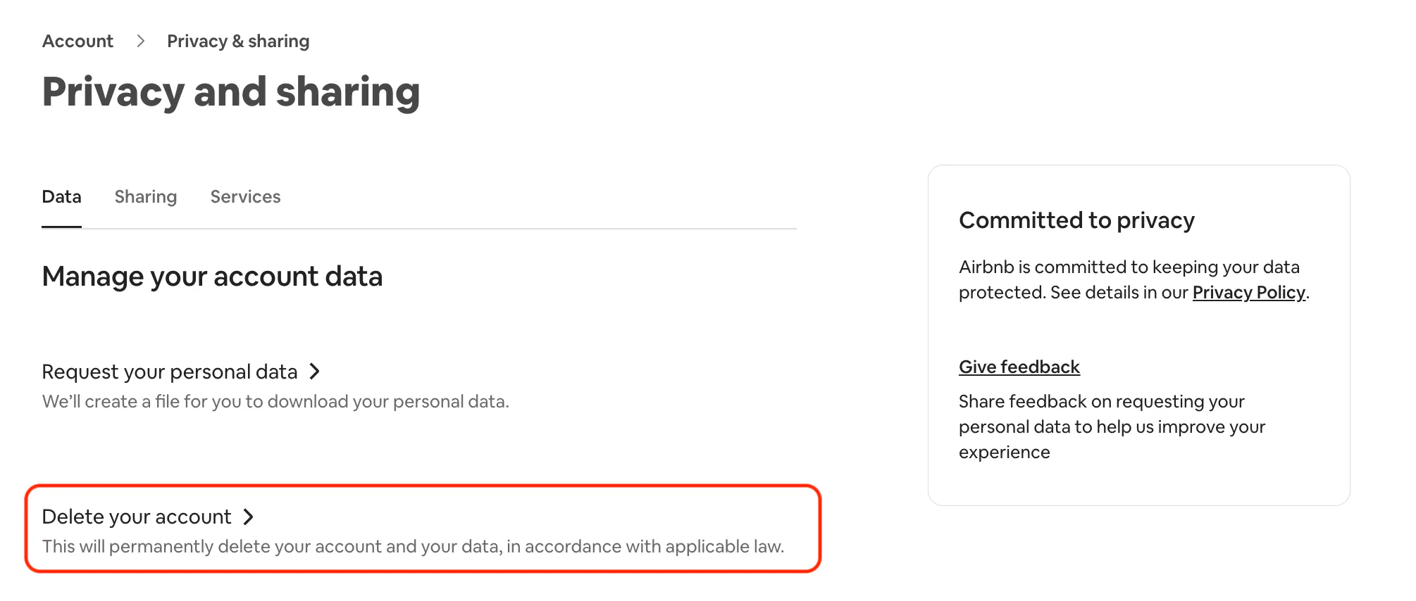 privacy and sharing settings airbnb