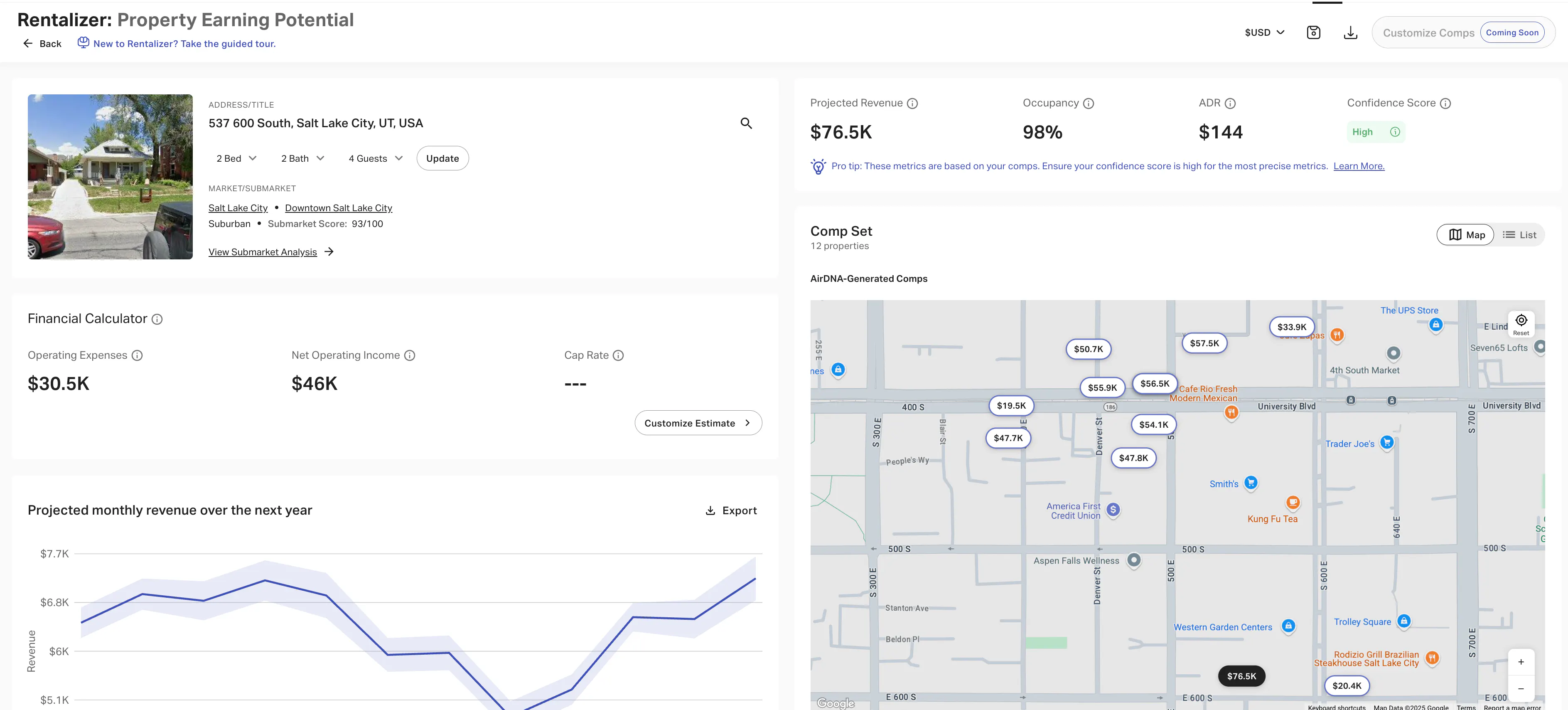 Use Rentalizer to forecast income for a specific property
