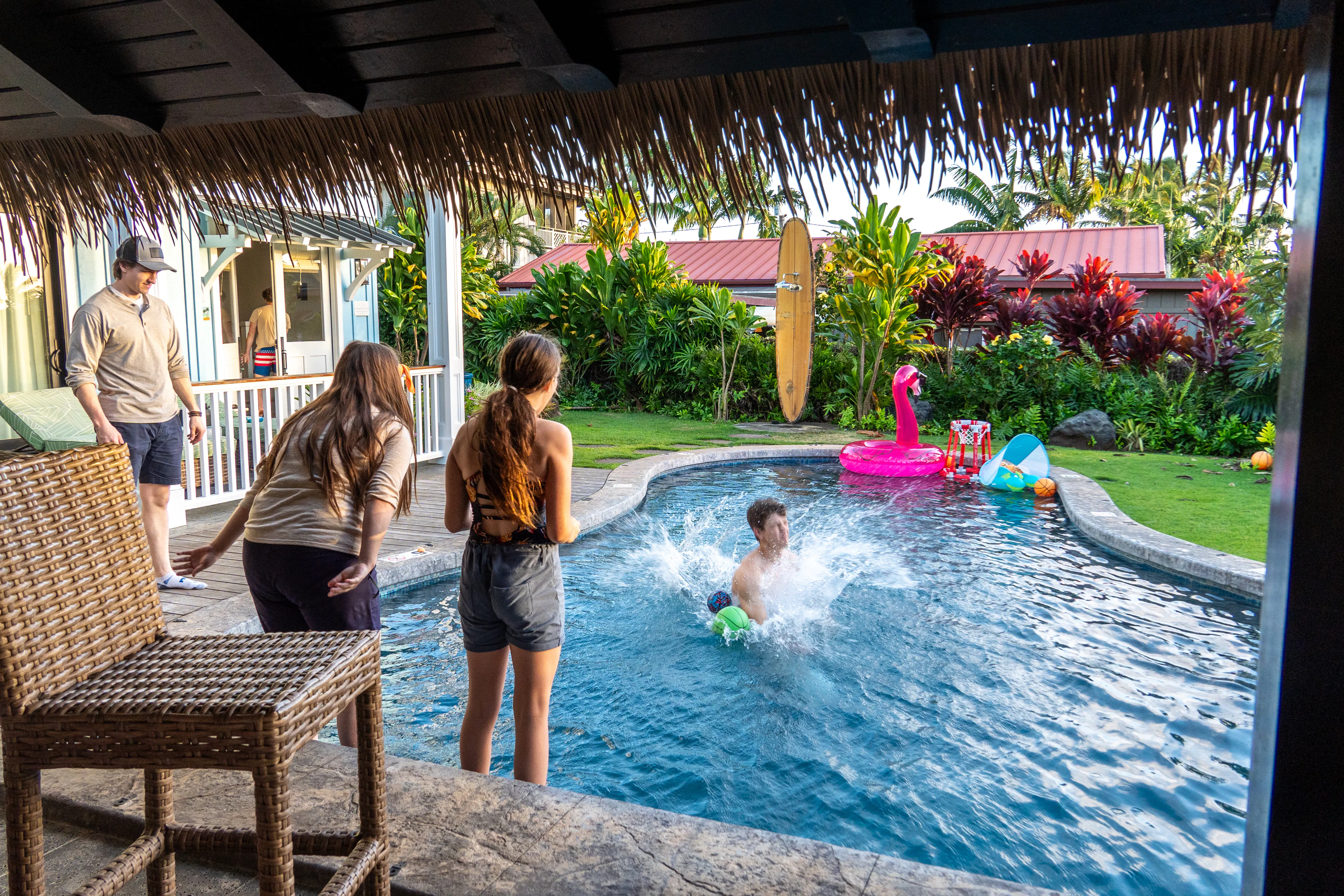 Family at Airbnb with pool