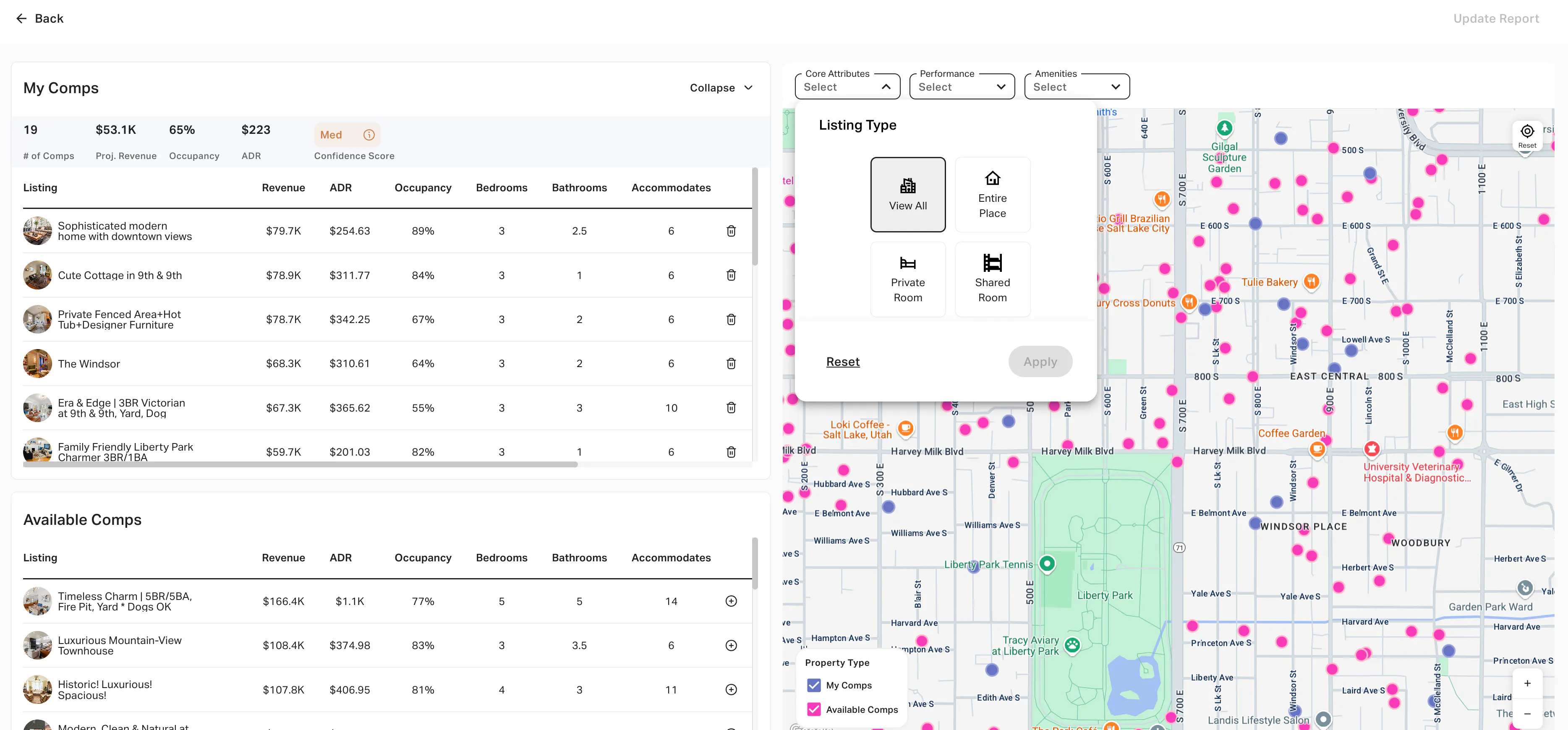 Customize comps dashboard in AirDNA