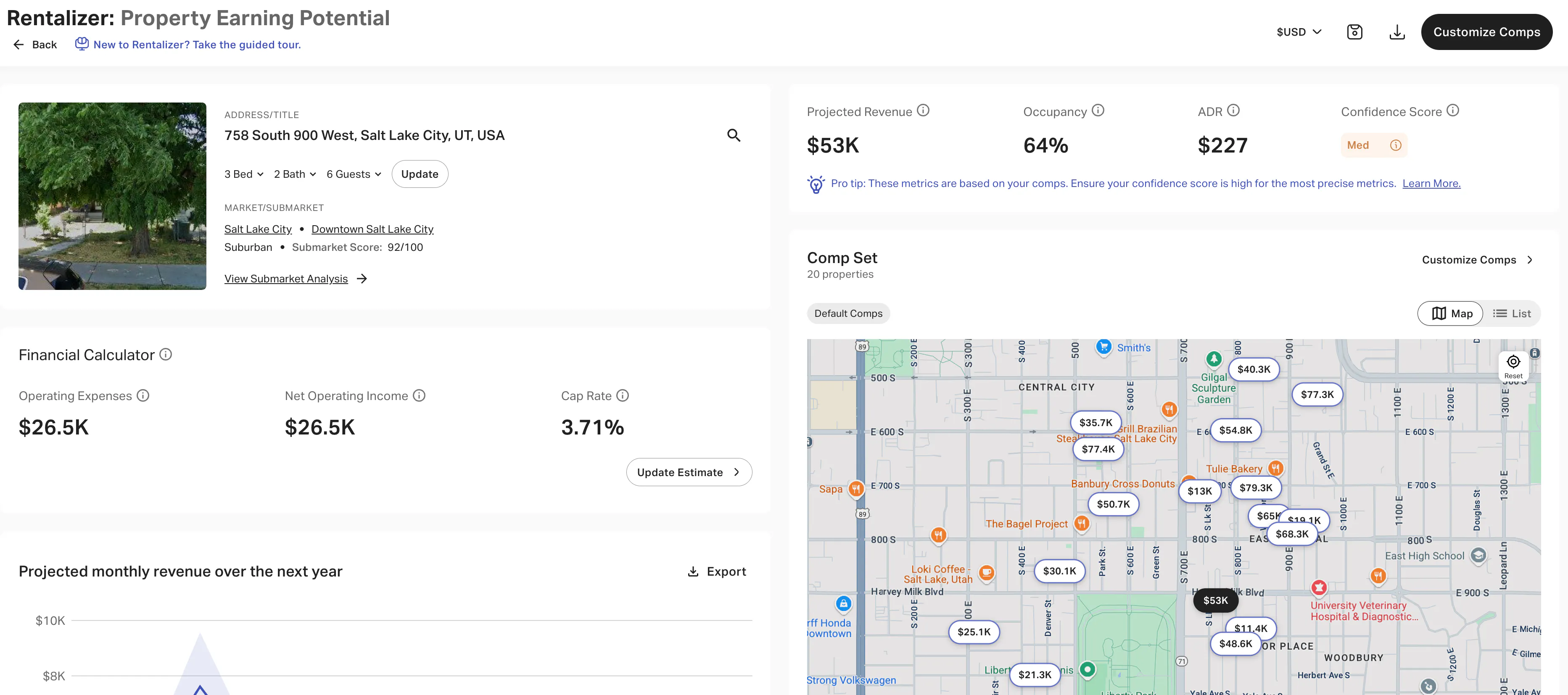 Rentalizer report for Salt Lake City home